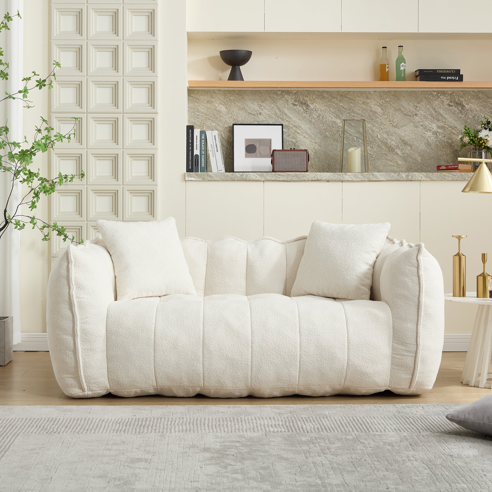 Two-person beanbag recliner sofa in living room lounging setting