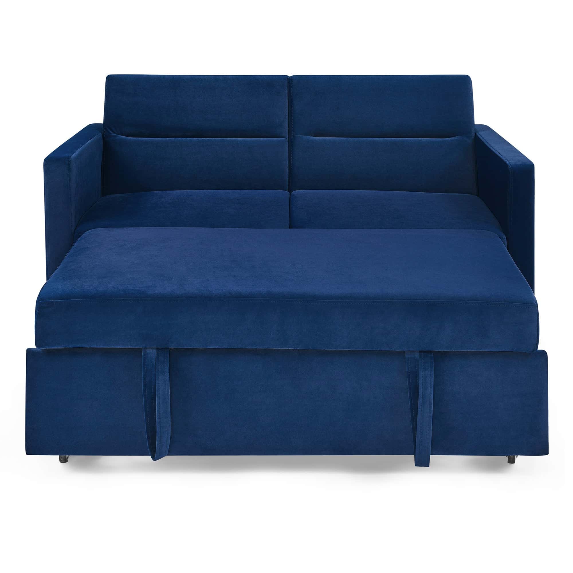 Loveseats Sofa Bed with Pull-out Bed,Adjsutable Back and Two Arm Pocket,Blue (54.5"x33"x31.5")