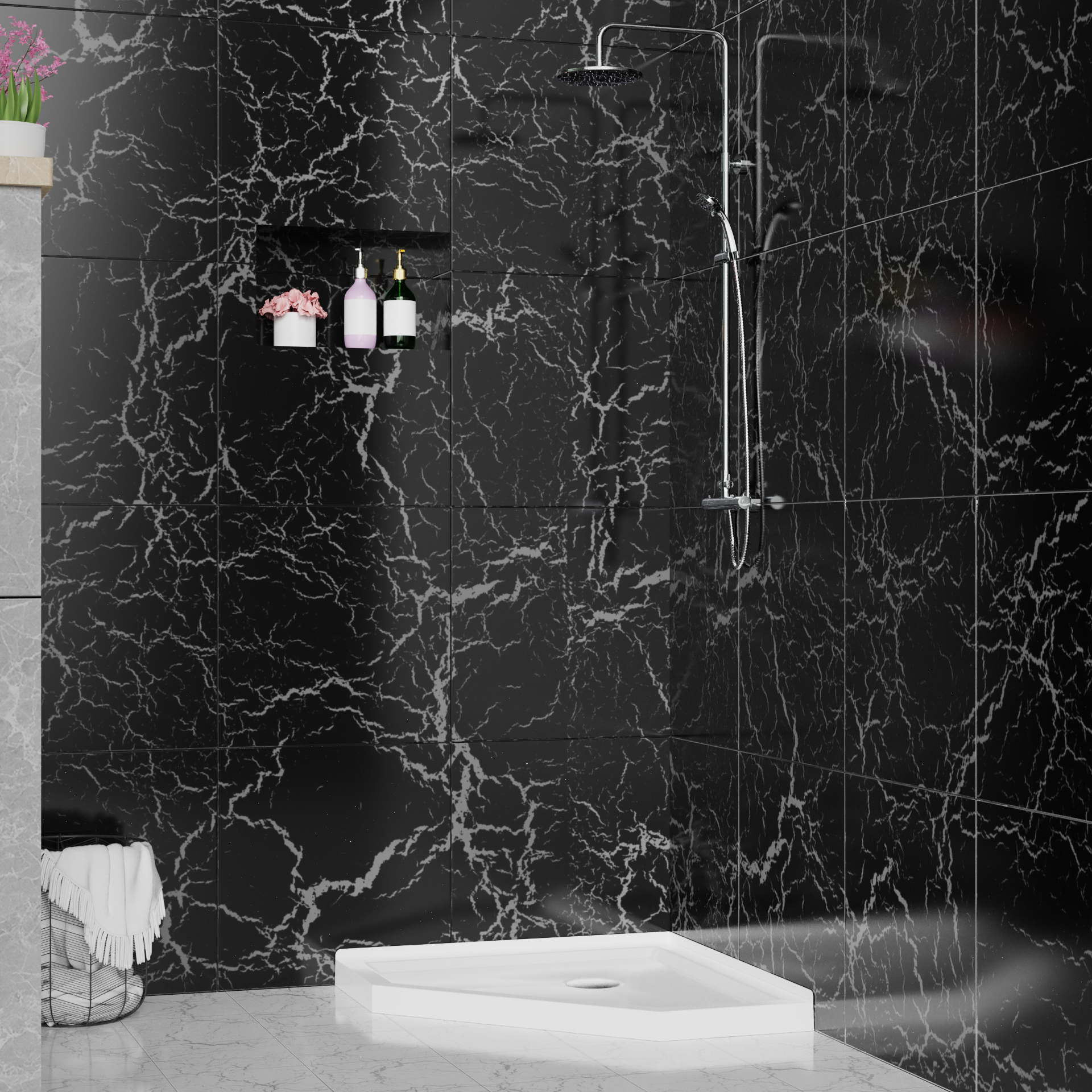 Goodyo 36"x36" Corner Drain Neo-Angle Shower Base White