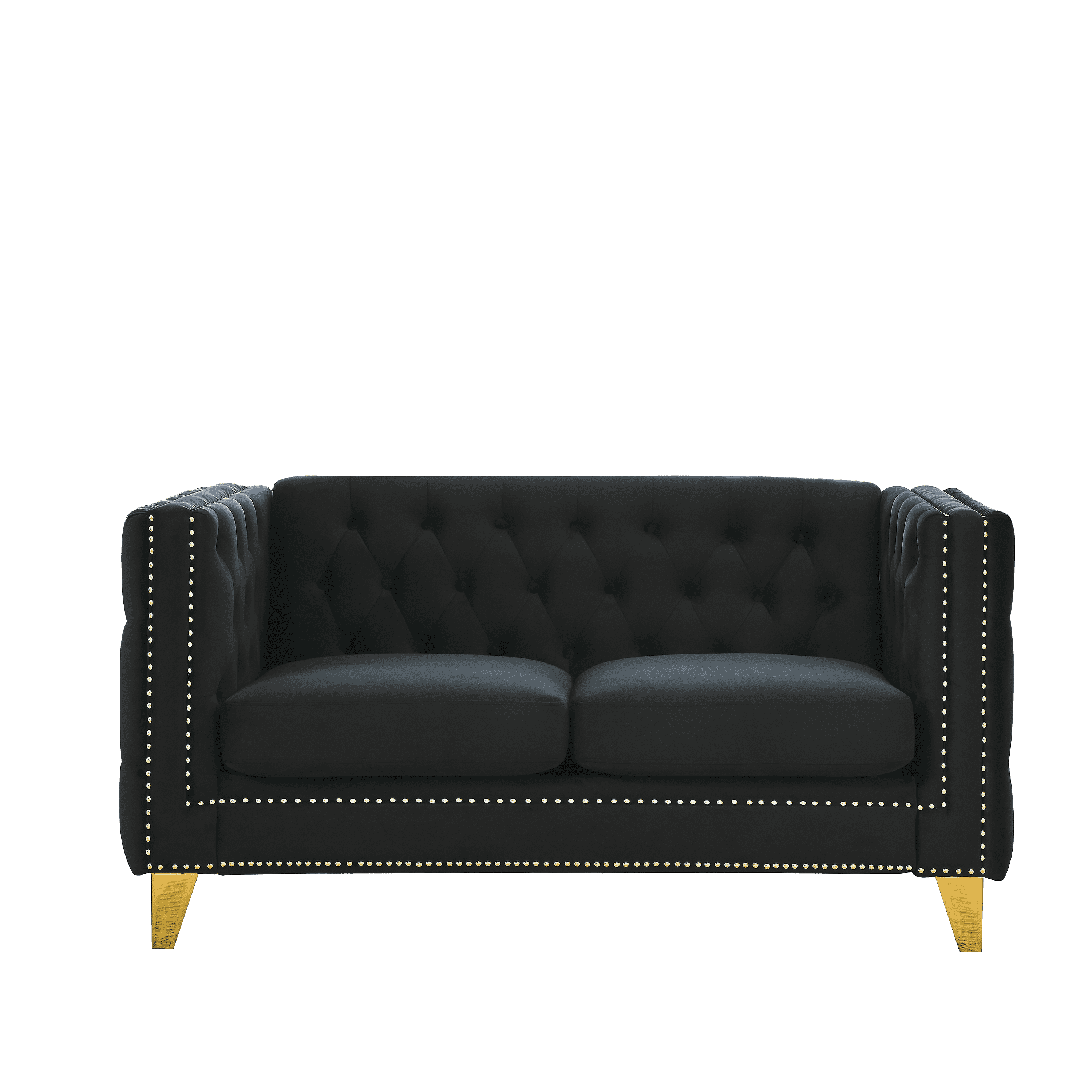 {Contact us for 3D modeling} Velvet Sofa for Living Room,Buttons Tufted Square Arm Couch, Modern Couch Upholstered Button and Metal Legs, Sofa Couch for Bedroom, Black Velvet-2S(W834S00053)