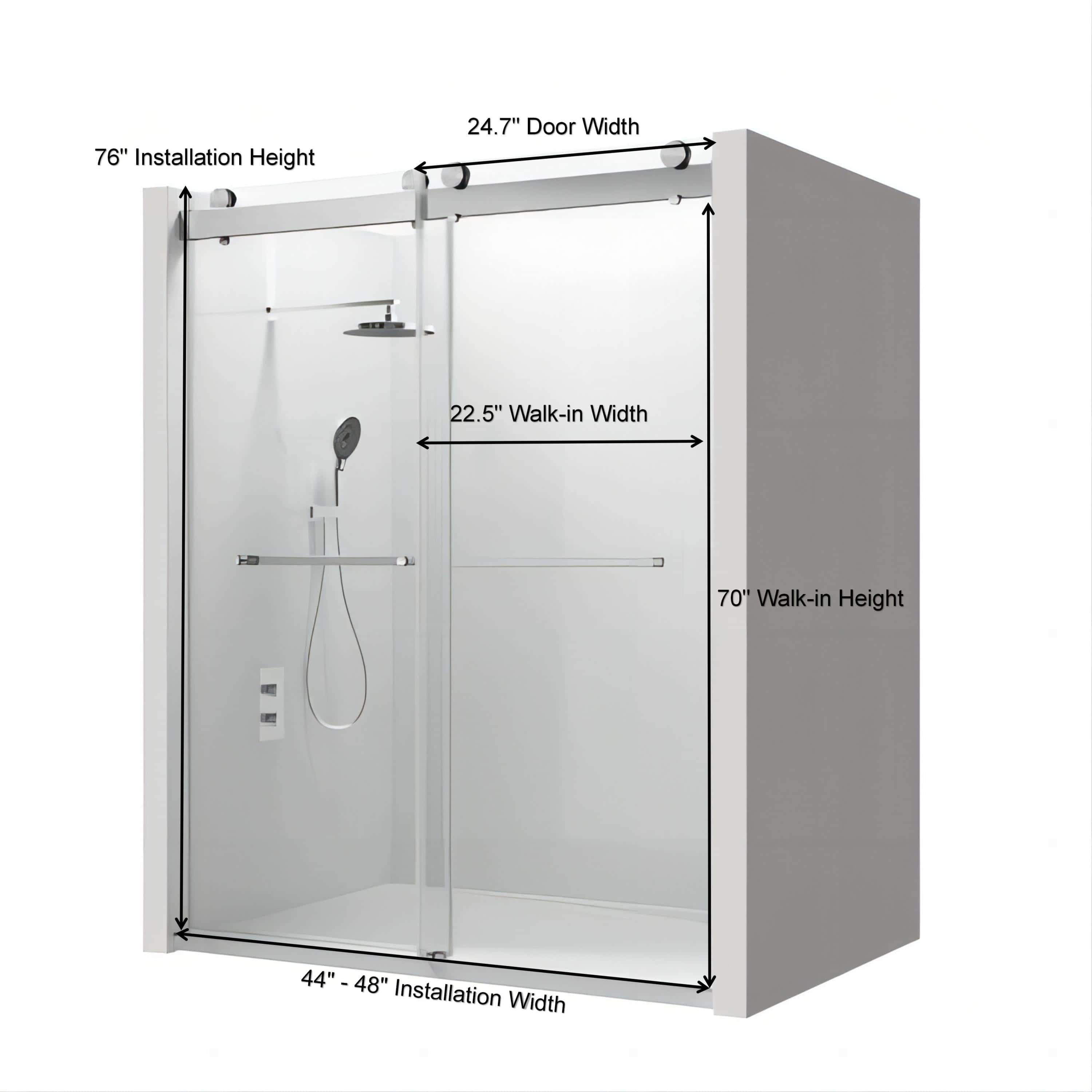 Double Sliding Frameless Soft-Close Shower Door,44-48"W x 76"H  Premium 3/8 Inch (10mm) Thick Tampered Glass and Easy-cleaning Coating in Chrome 23D02-48C