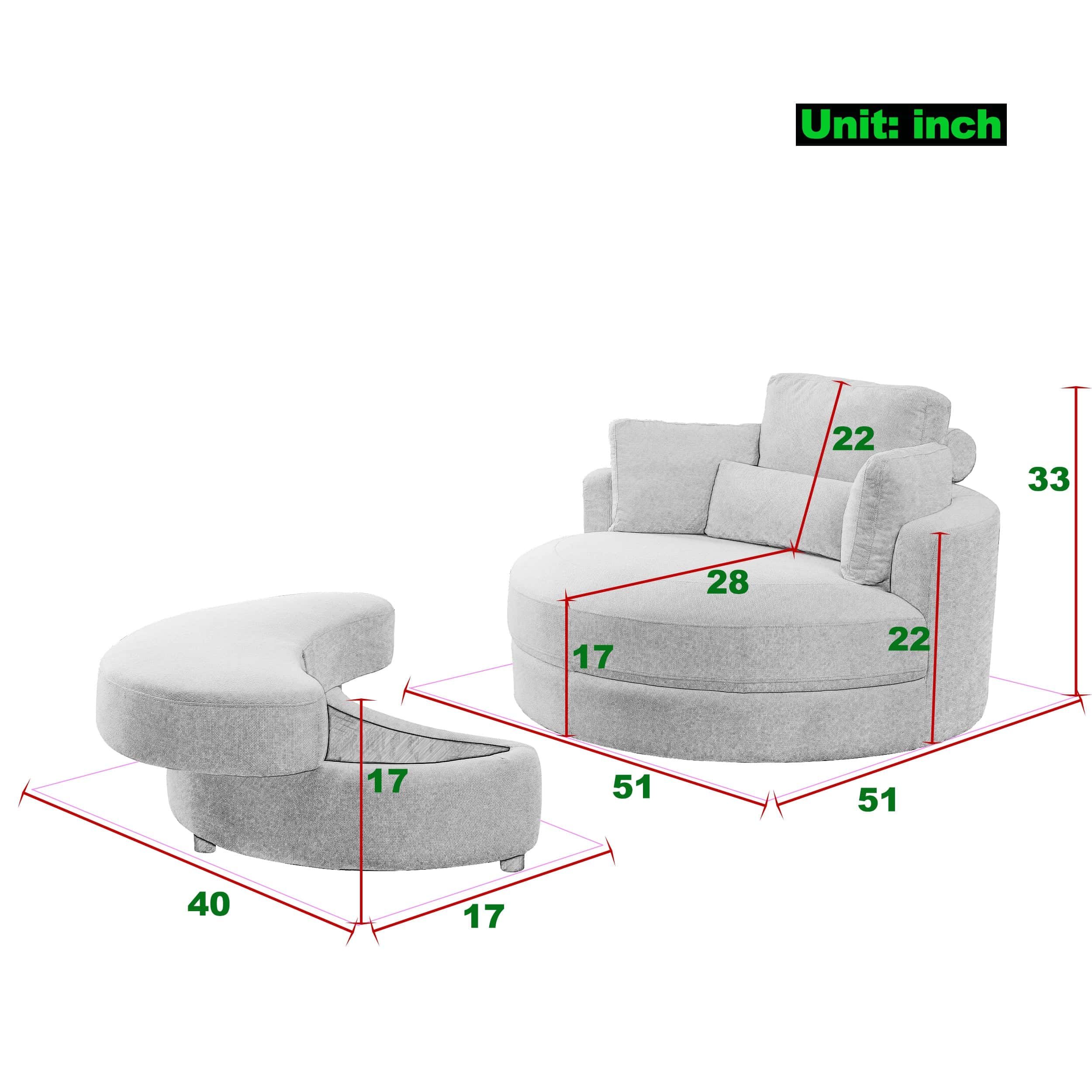 Welike Swivel Accent Barrel Modern Sofa Lounge Club Big Round Chair with Storage Ottoman Linen Fabric for Living Room Hotel with Pillows,Teddy White (Ivory)