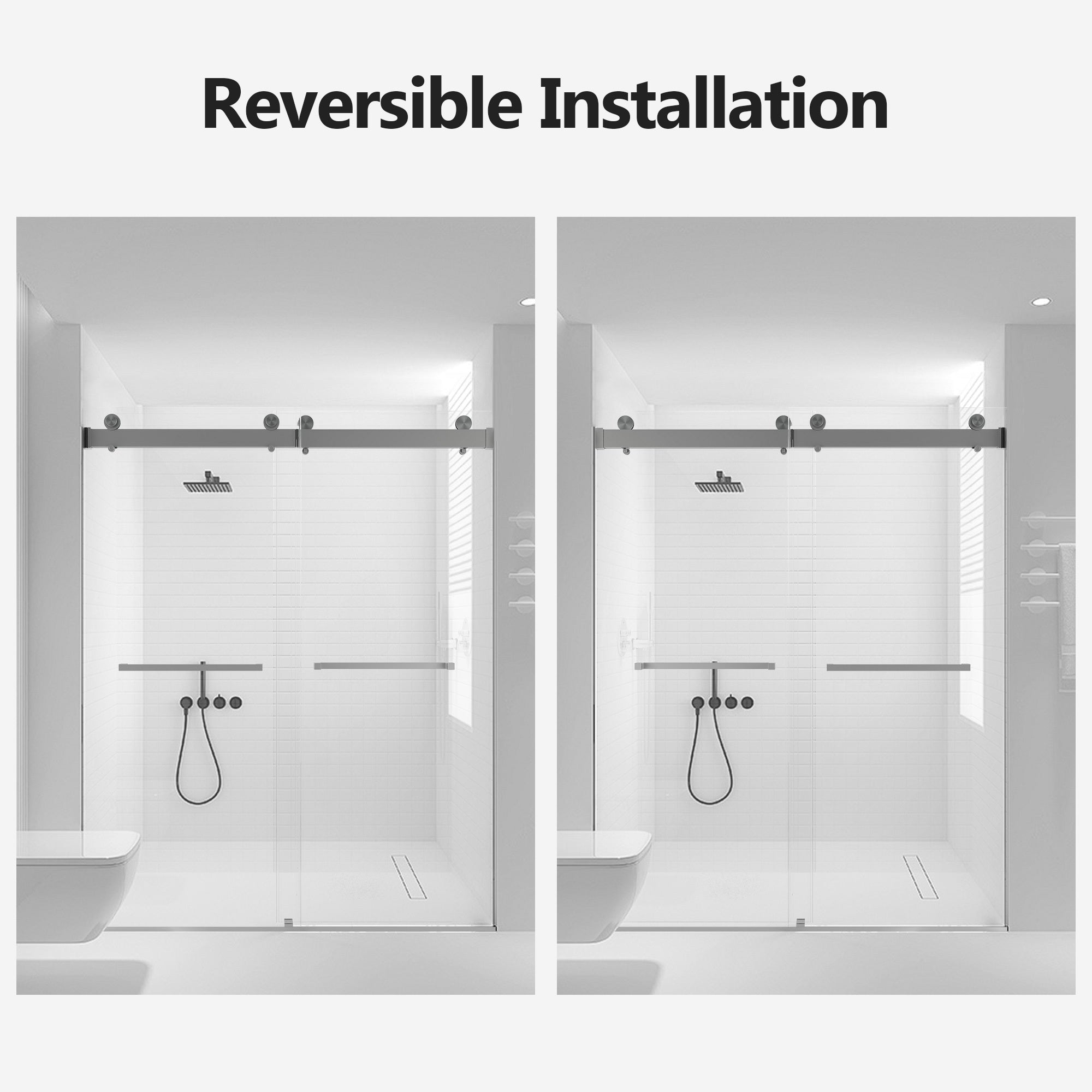 56-60 inches W *76 inches H  Frameless Double Sliding Soft-Close Shower Door in Brushed Nickel,3/8 inches (10mm) Thick SGCC Tempered Glass  Door with Explosion Proof Film(ED)