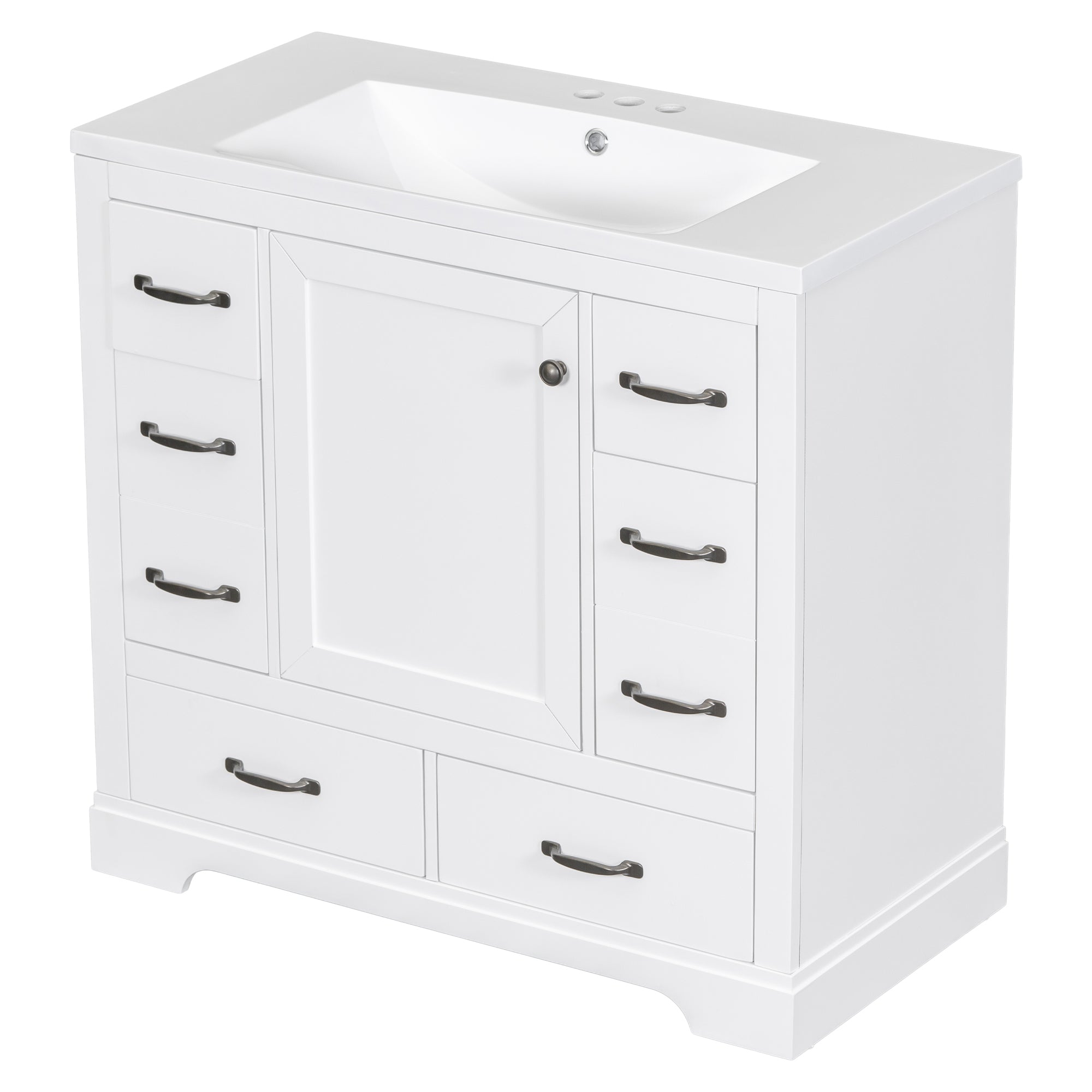 36" Bathroom Vanity with Sink Combo, Six Drawers, Multi-Functional Drawer Divider, Adjustable Shelf, White