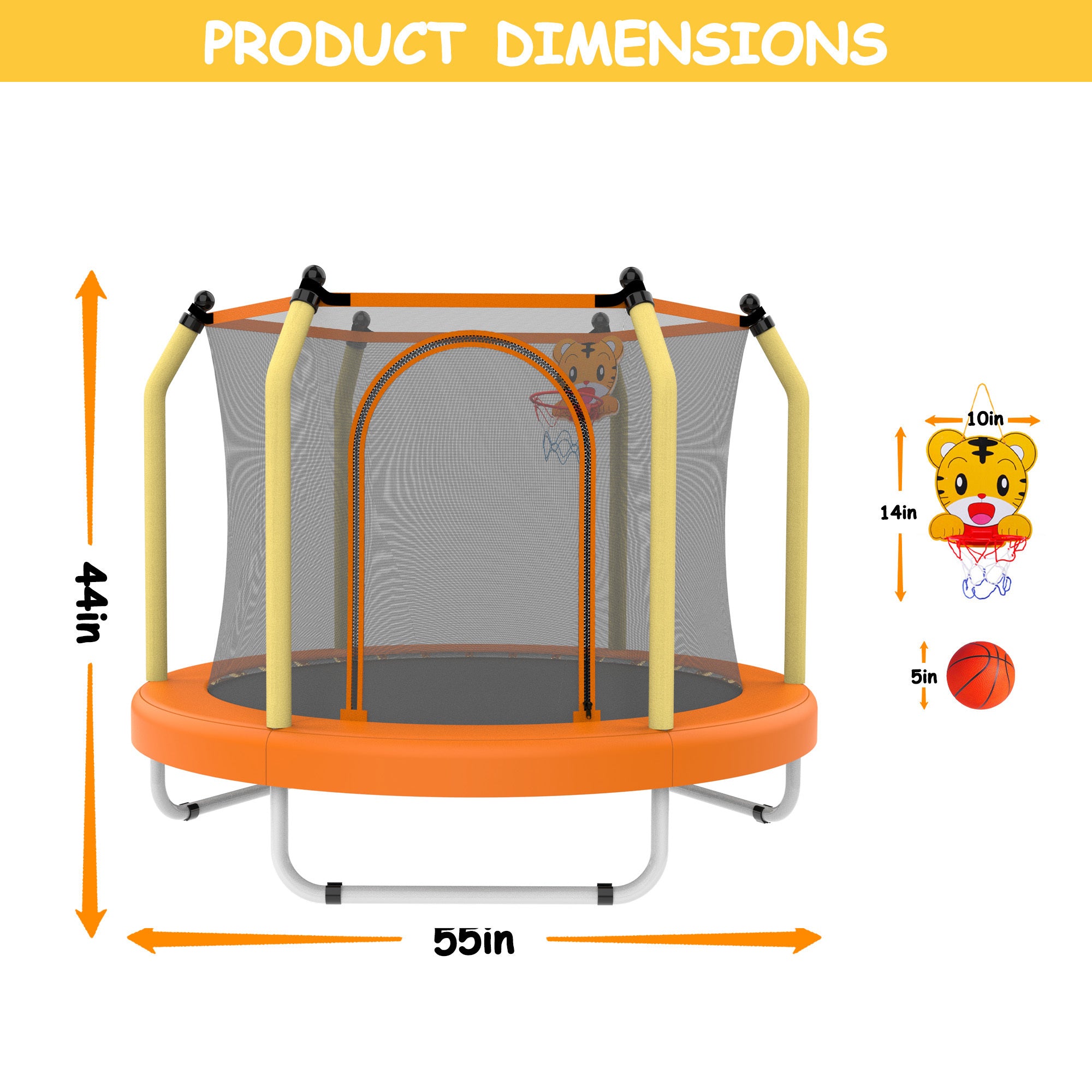 55-inch Trampoline for Kids Indoor & Outdoor Small Toddler Trampoline with Basketball Hoop