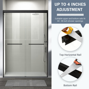 44-60 x 72 in Semi-Frameless Double Sliding Shower Door - 44-48 x 72 in / Matte Black view 4