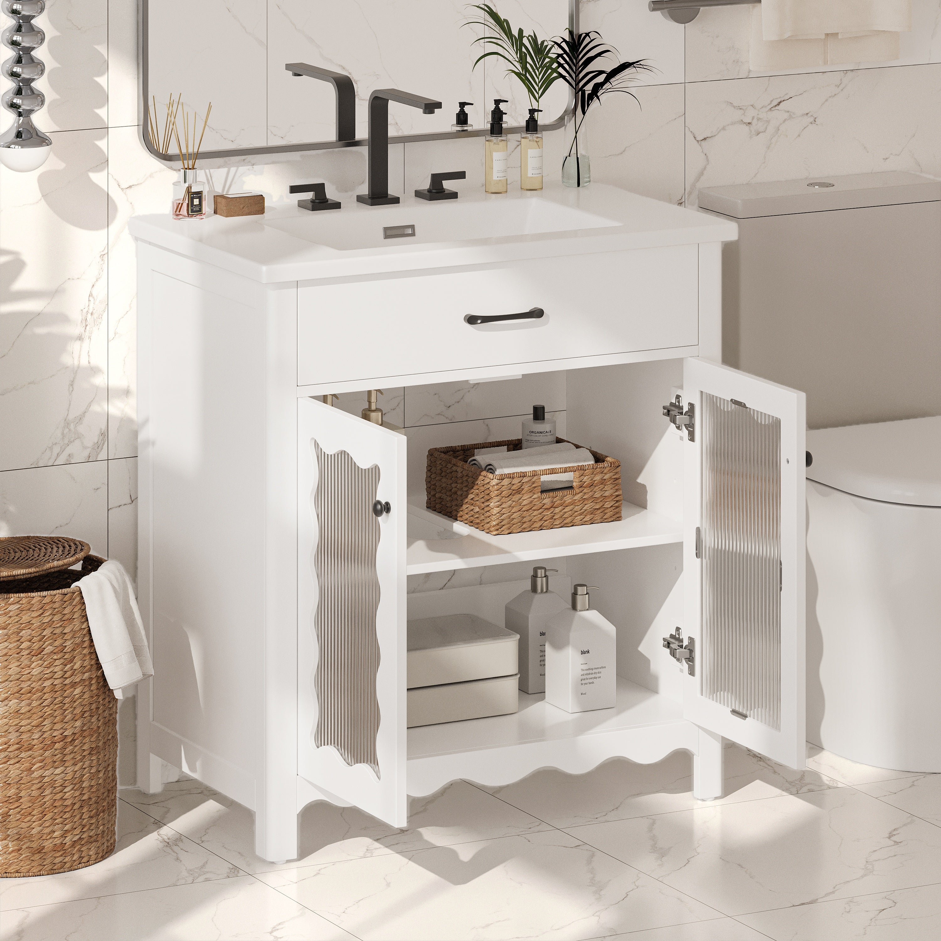 30 inch white bathroom vanity detail view 3