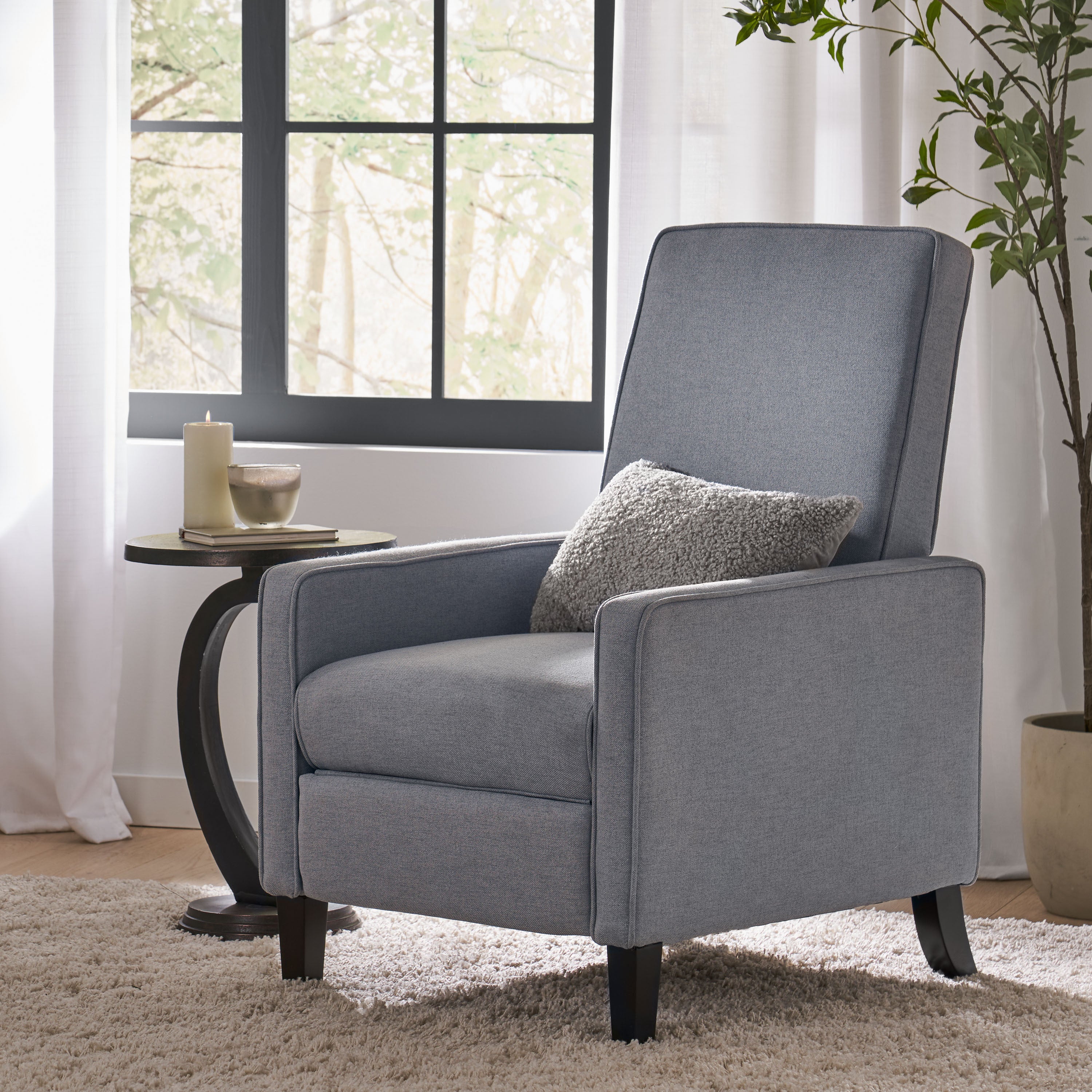 Minimalist Design Light Grey Fabric Push Back Chair