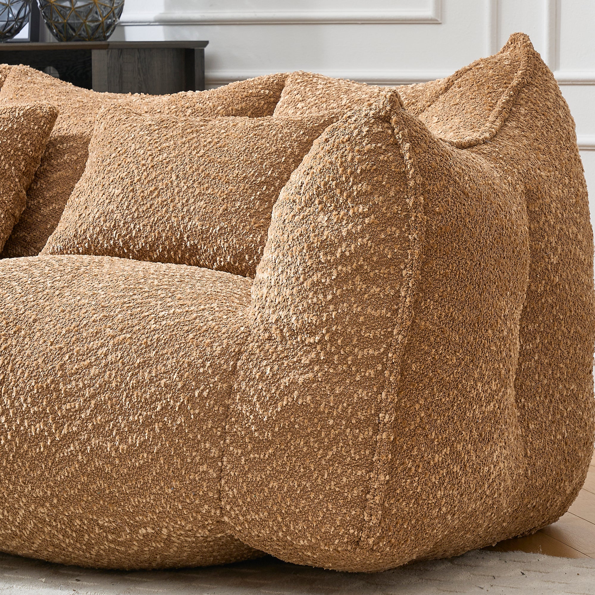 Square foam beanbag recliner sofa, two-seat angled view