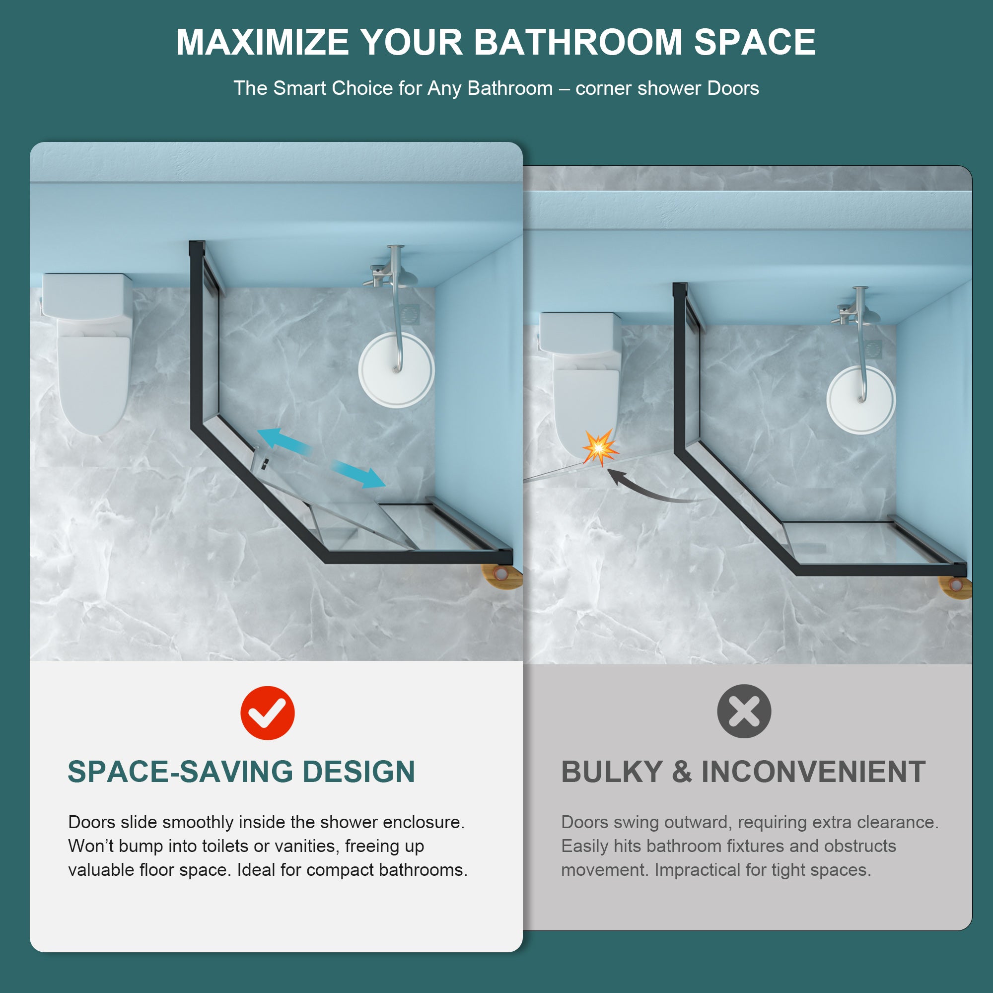 42 x 76 in Diamond Corner Shower Door - 42 x 76 in / Matte Black view 6