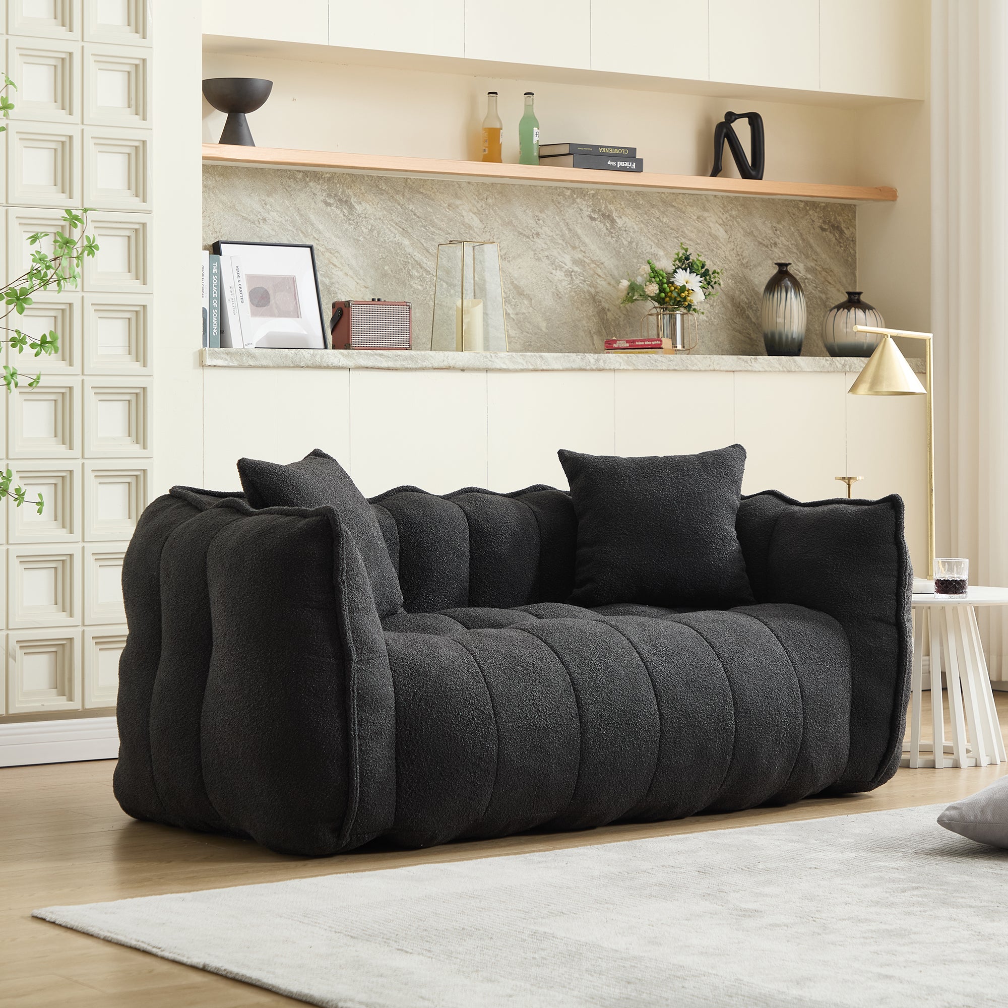 Square foam beanbag lounge sofa, angled view