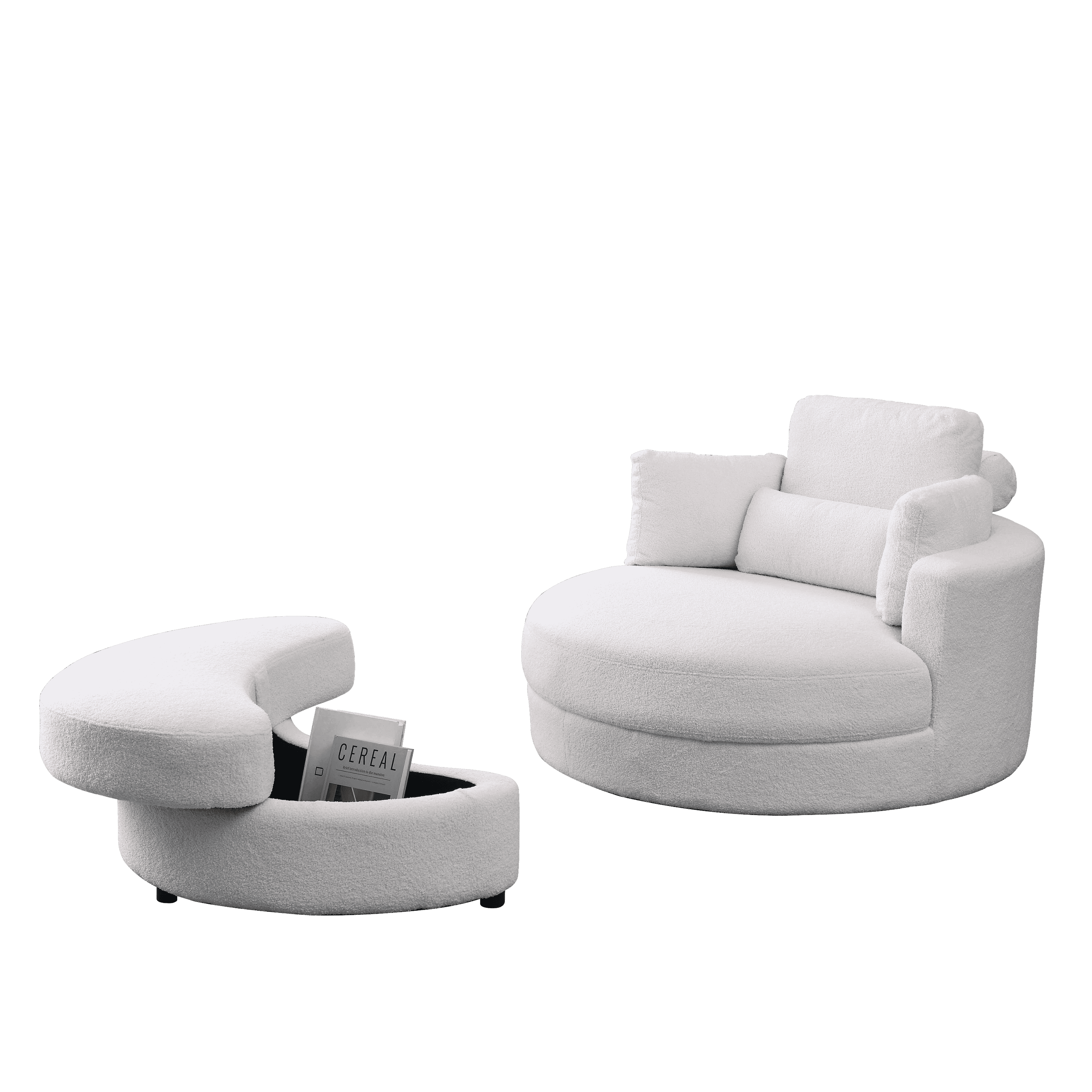 Welike Swivel Accent Barrel Modern Sofa Lounge Club Big Round Chair with Storage Ottoman Linen Fabric for Living Room Hotel with Pillows,Teddy White (Ivory)