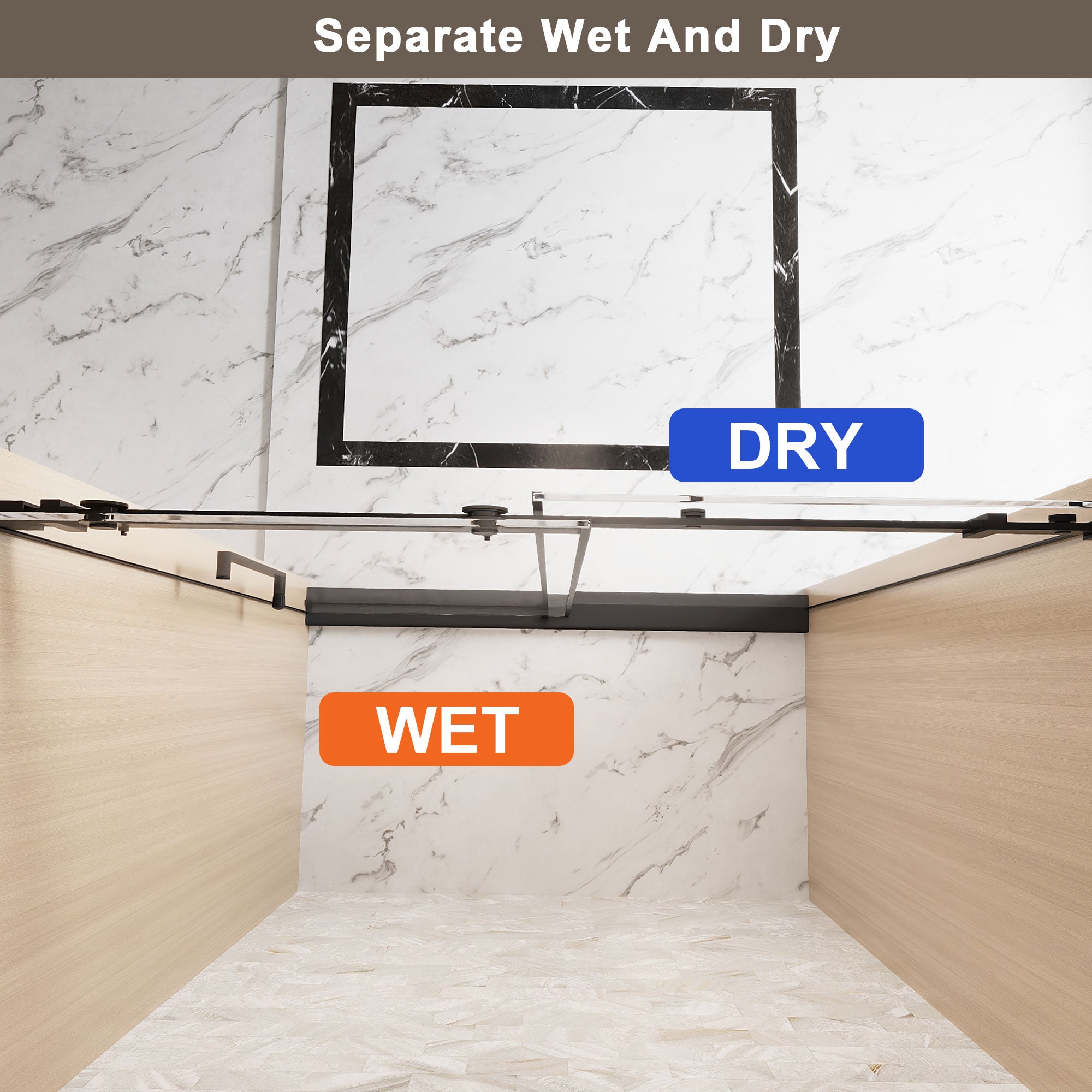 48 x 76 in Frameless Single Sliding Square-Tube Shower Door - 48 x 76 in / Matte Black / Square Tube view 7