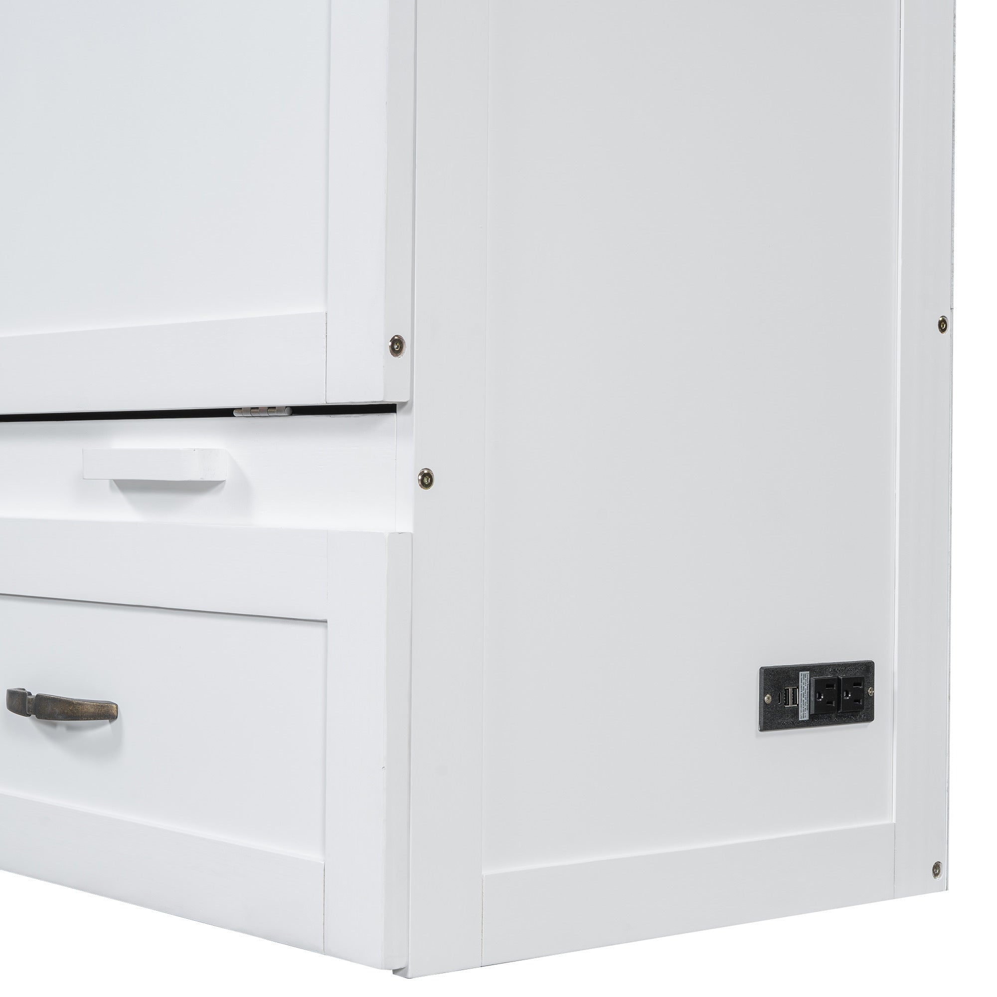 Queen Size Murphy Bed with USB Ports, Large Drawers and Metal Handles, White