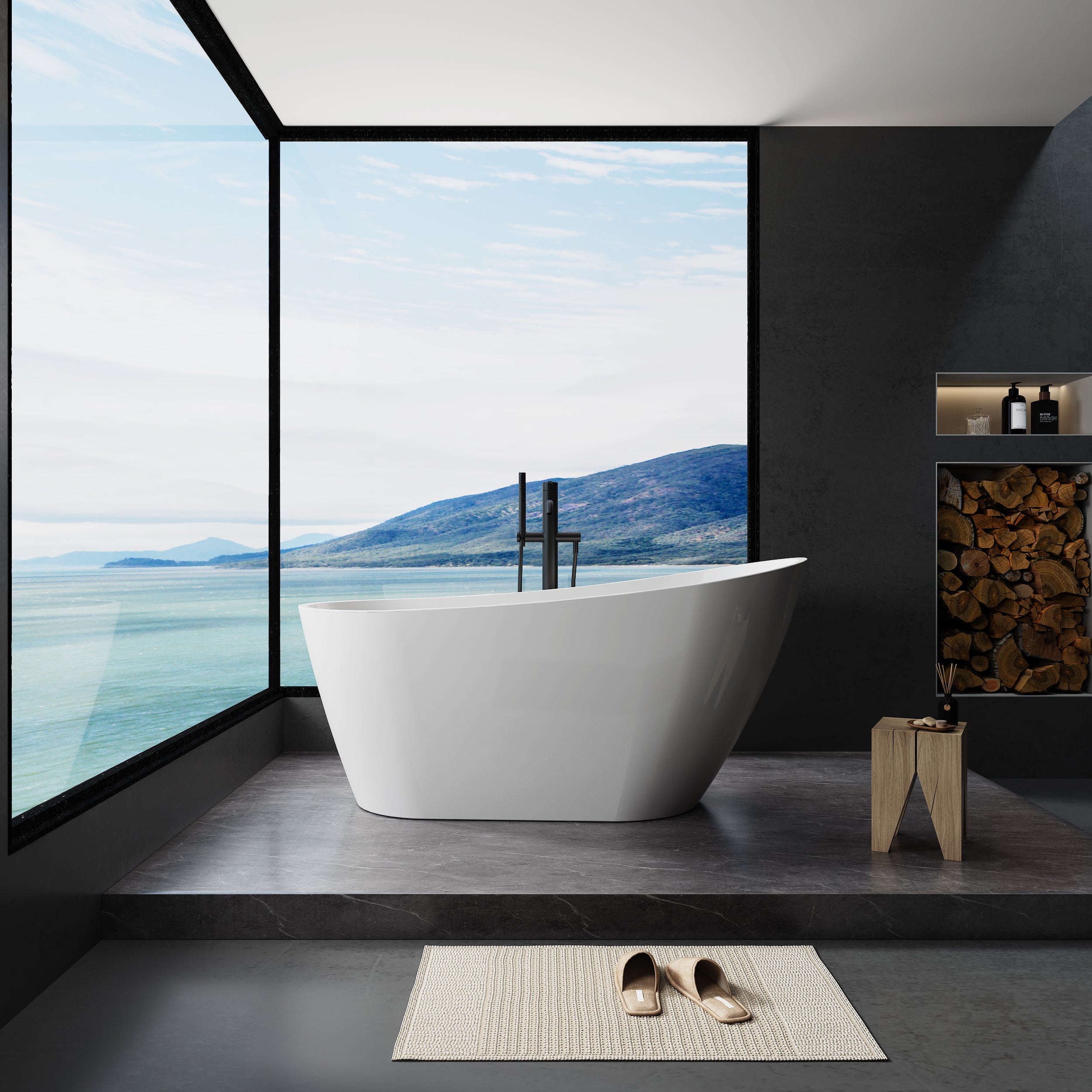 63" Acrylic Freestanding Bathtub, Contemporary Soaking Tub with Chrome Overflow and Drain, High-Gloss White Finish, cUPC Certified, 22A04-63