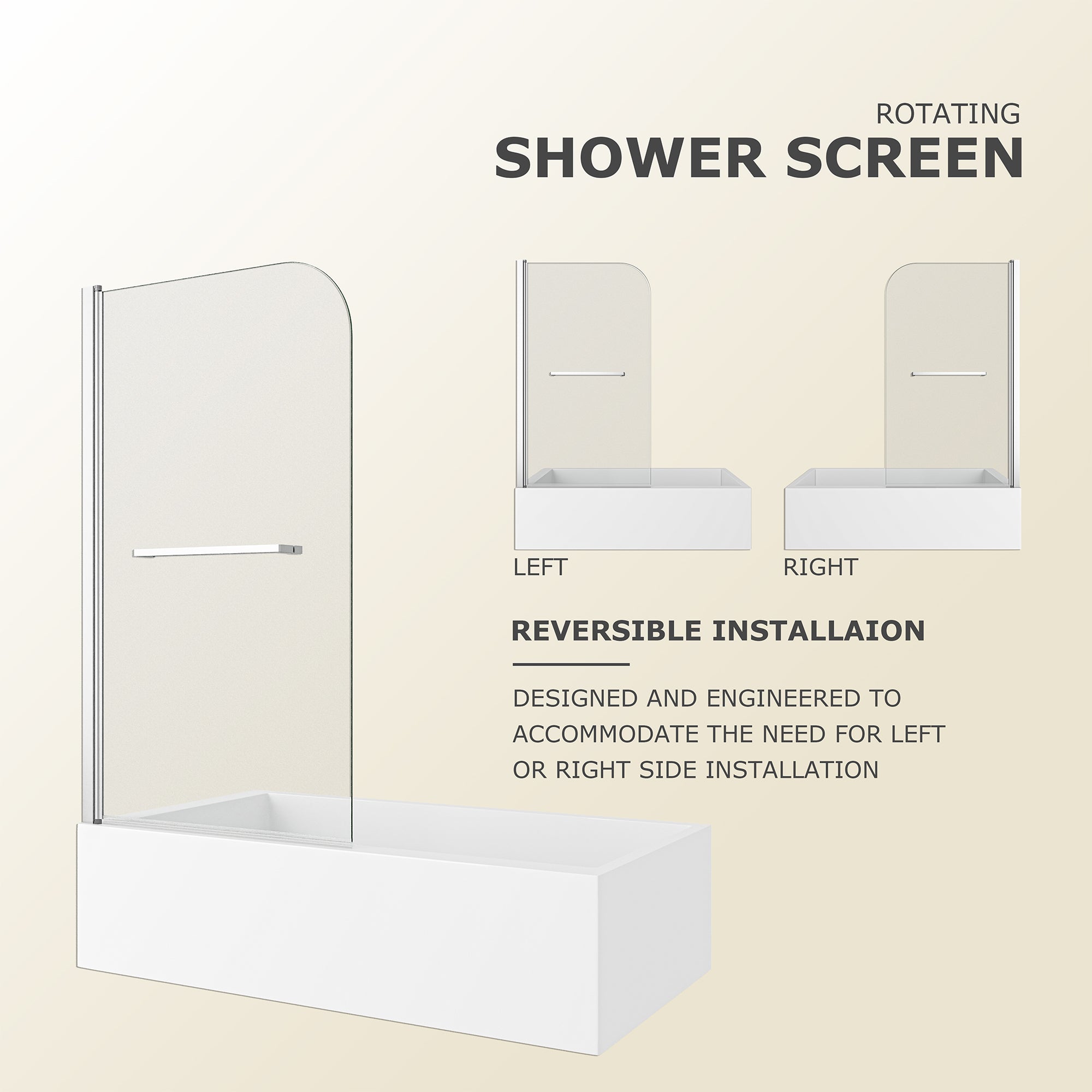 Brushed nickel pivot hinge and frame detail for bathtub screen