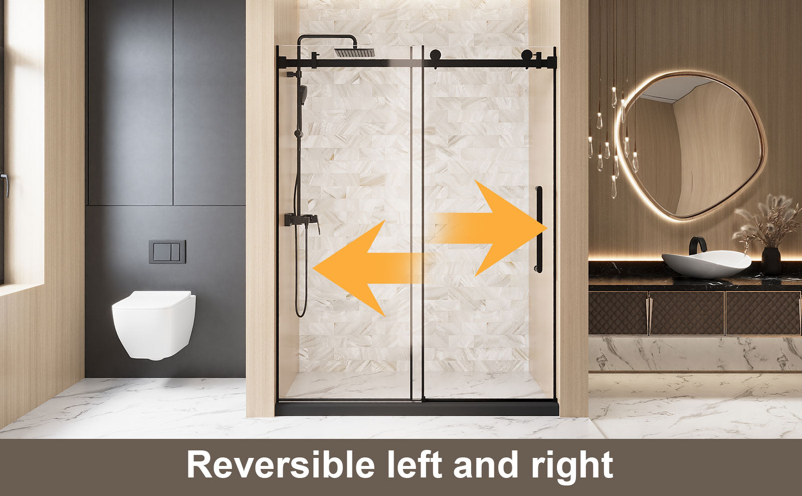 48 x 76 in Frameless Single Sliding Square-Tube Shower Door - 48 x 76 in / Matte Black / Square Tube view 10