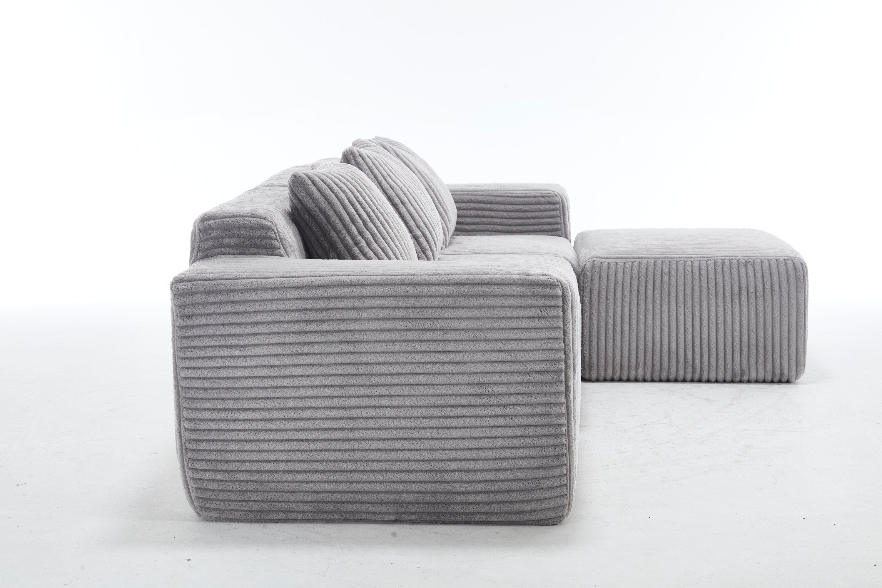 Modern Minimalist Modular Sectional Sofa,  L-Shape Upholstered Cloud Couch with Deep Seats, Right Facing Chaise for Living Room-Light Gray