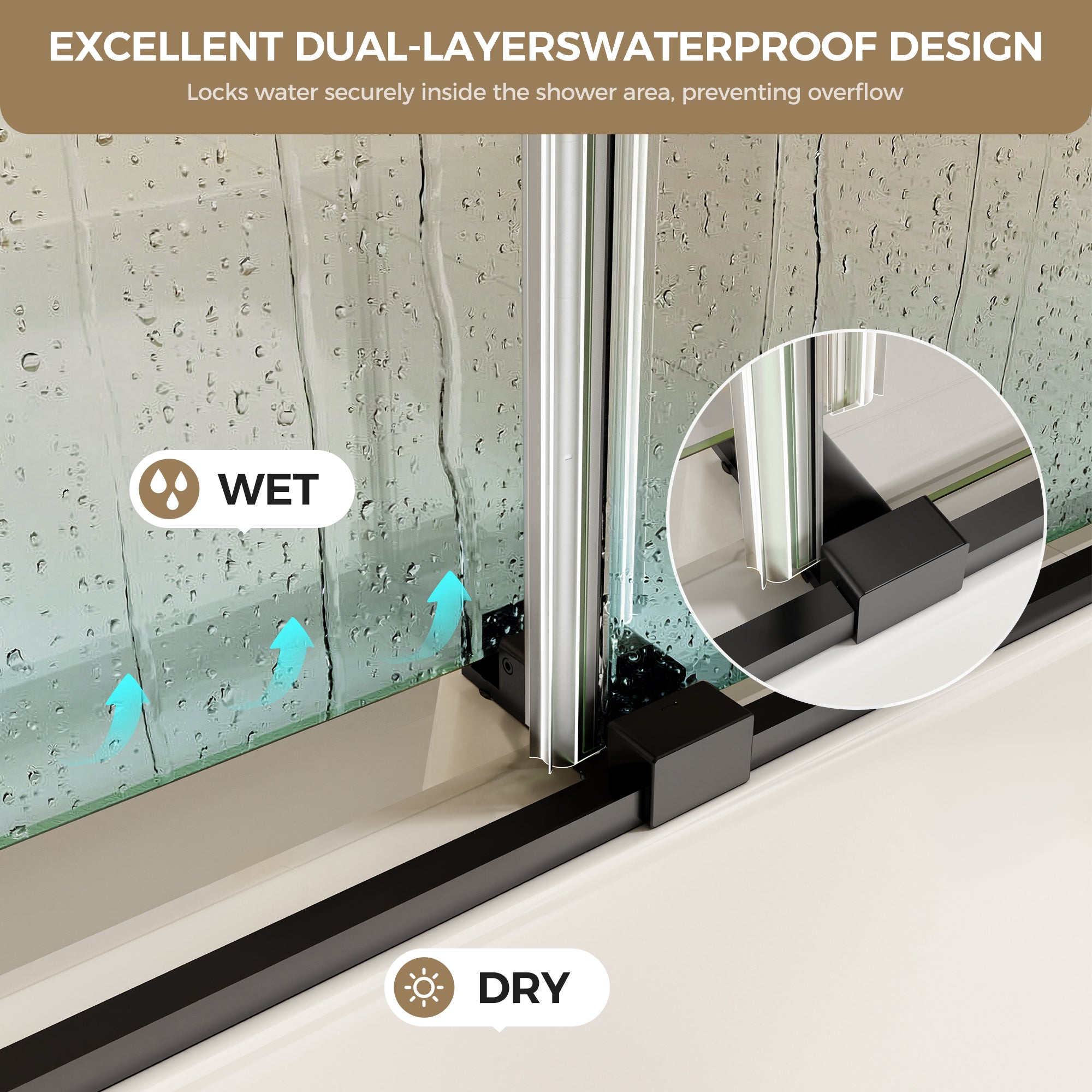 60 x 60 in Frameless Double Sliding Tub Door - 60 x 60 in / Clear Glass / Matte Black view 3