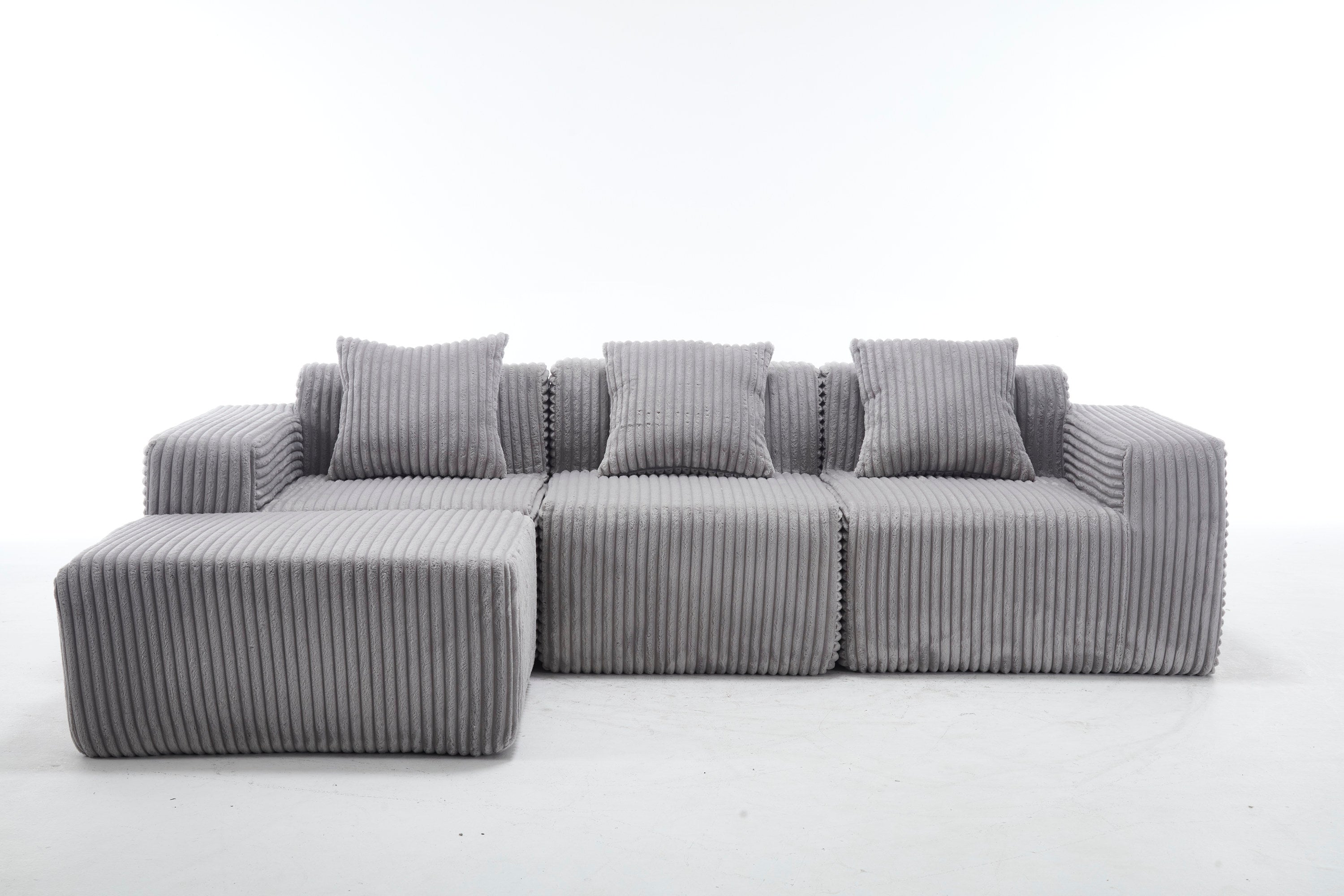 Modern Minimalist Modular Sectional Sofa,  L-Shape Upholstered Cloud Couch with Deep Seats, Right Facing Chaise for Living Room-Light Gray