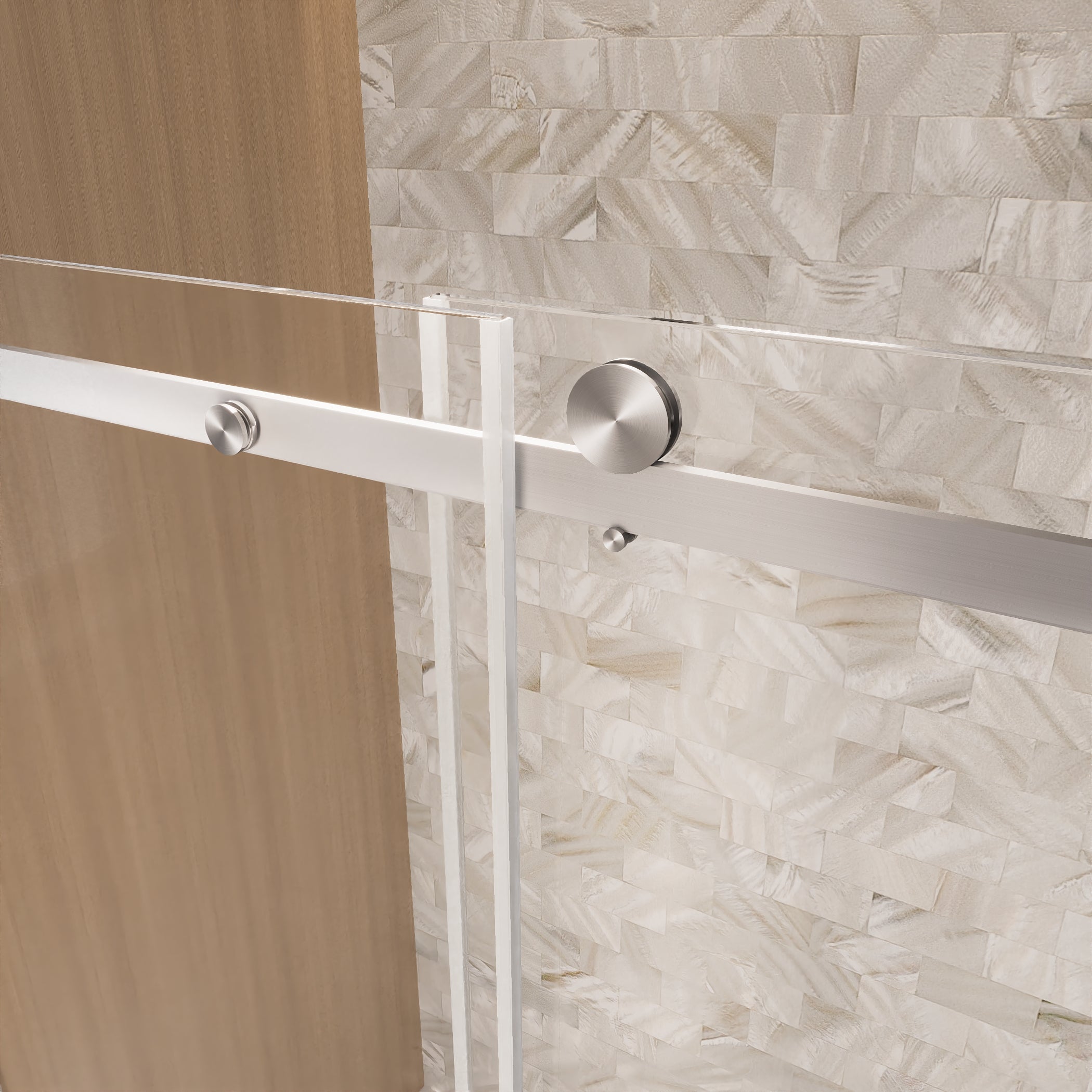 56-60 x 76 in Frameless Single Sliding Square-Tube Shower Door - 56-60 x 76 in / Brushed Nickel / Square Tube view 10