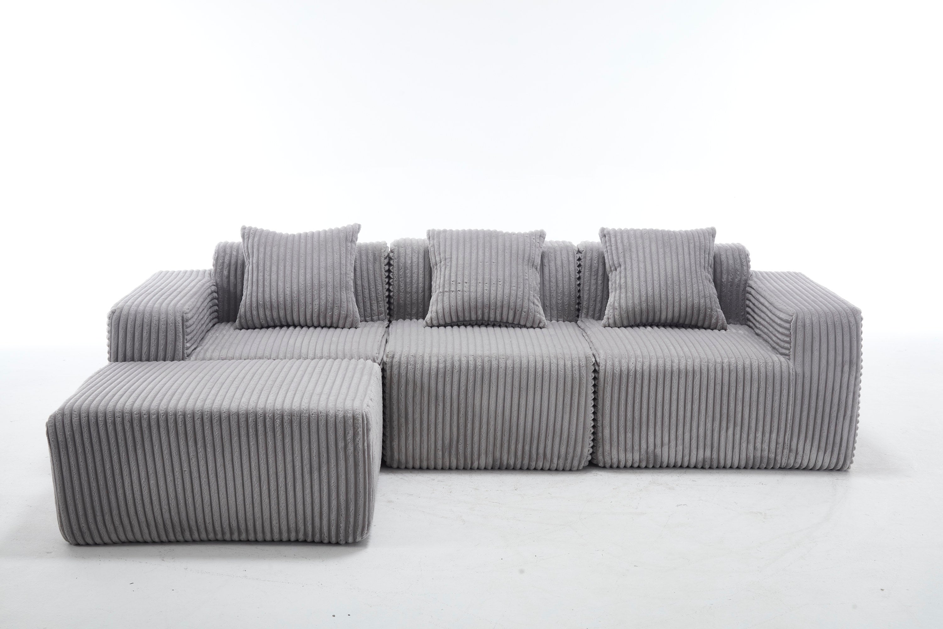 Modern Minimalist Modular Sectional Sofa,  L-Shape Upholstered Cloud Couch with Deep Seats, Right Facing Chaise for Living Room-Light Gray