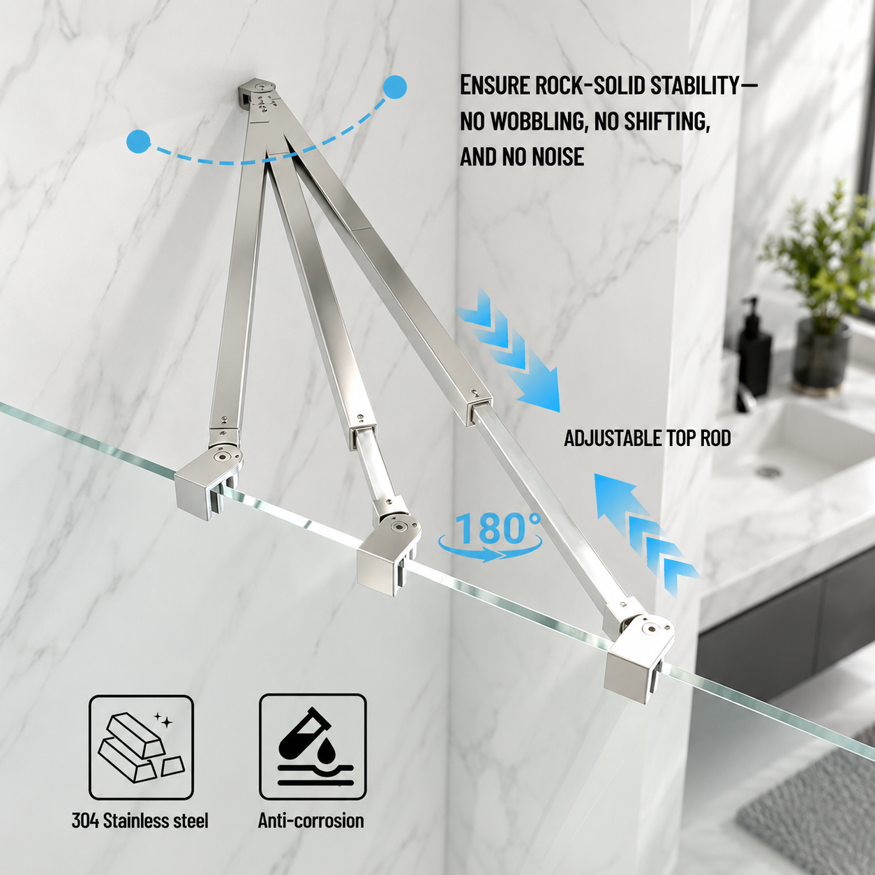 32 x 76 in Frameless Fixed Shower Glass Panel - Wall Channel Chrome view 5