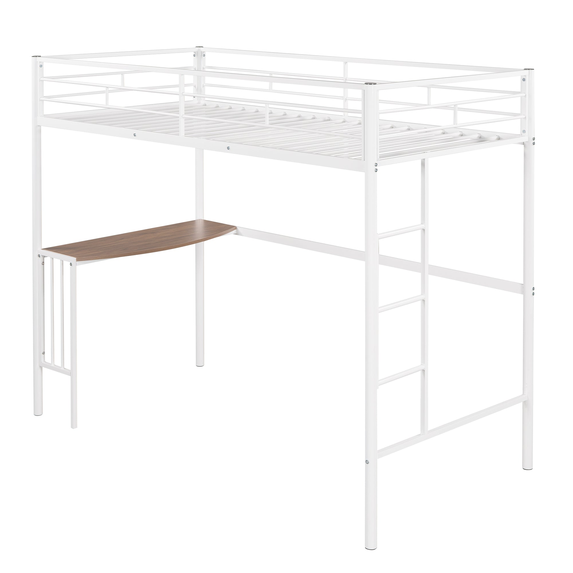 Twin Over Full Metal Bunk Bed with Desk, Ladder and Quality Slats for Bedroom, Metallic  White(OLD SKU :LP000092AAK)