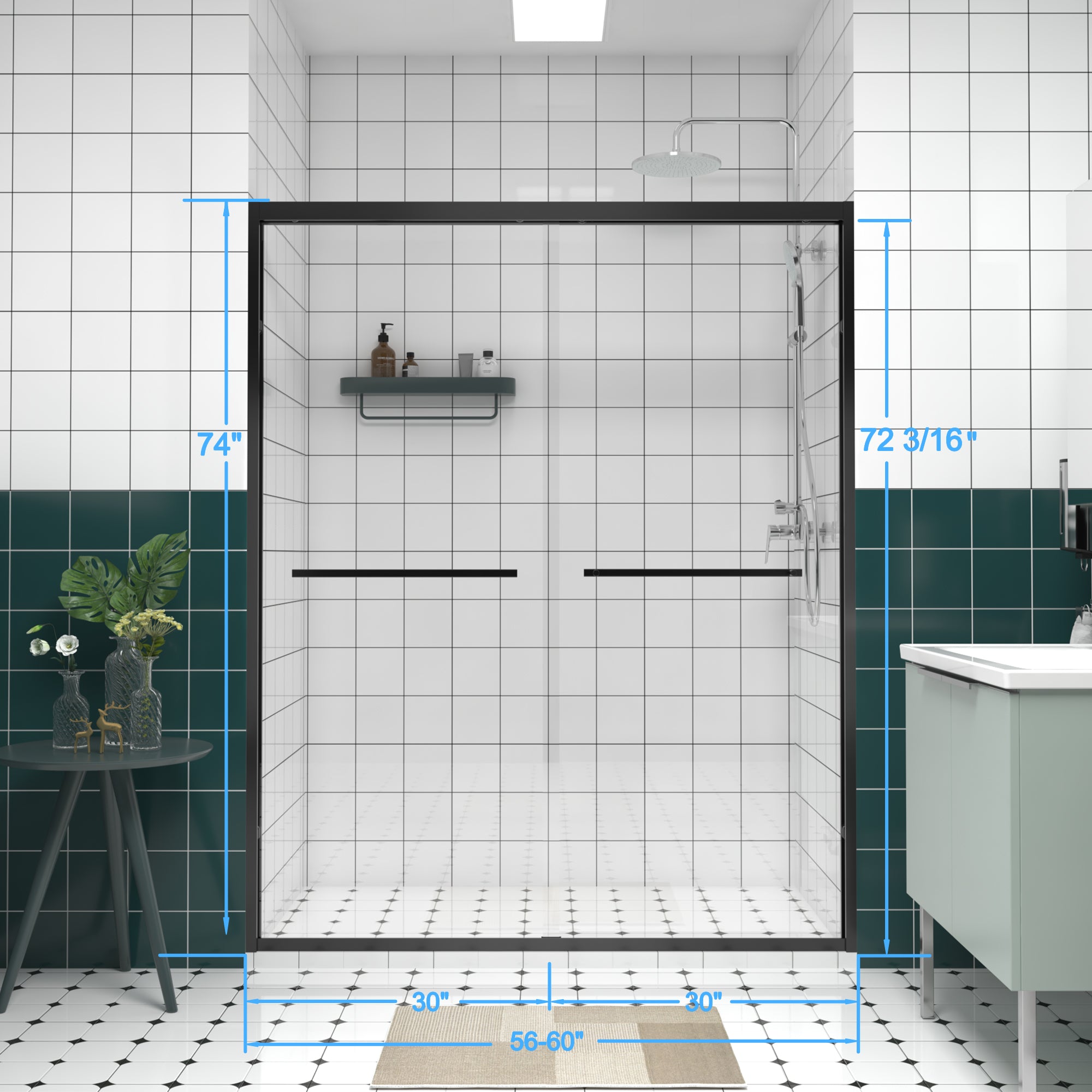 56-60 x 74 in Bypass Sliding Shower Door - 56-60 x 74 in / Matte Black view 2