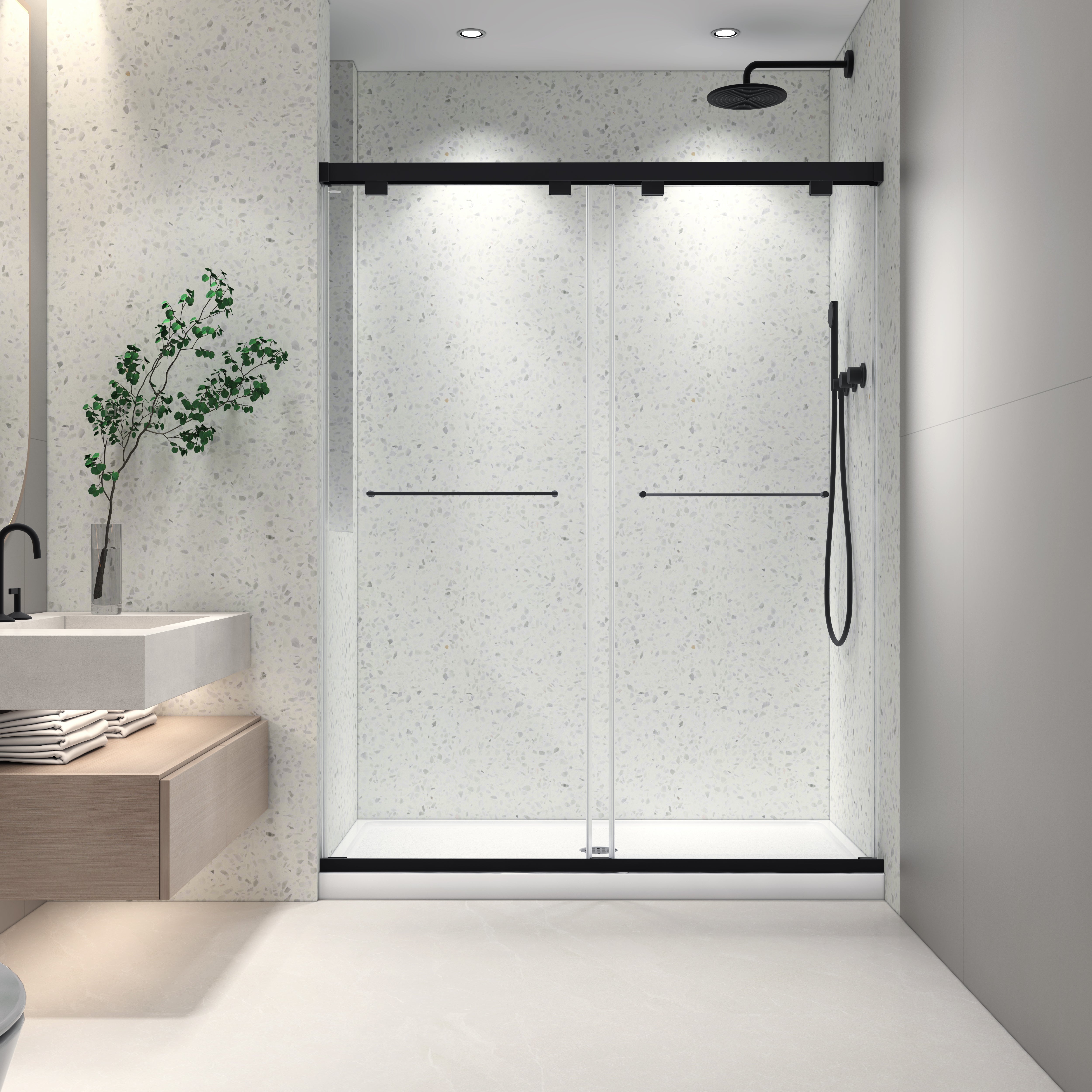 54 x 76 in Soft-Closing Double Sliding Shower Door - 54 x 76 in / Matte Black view 1