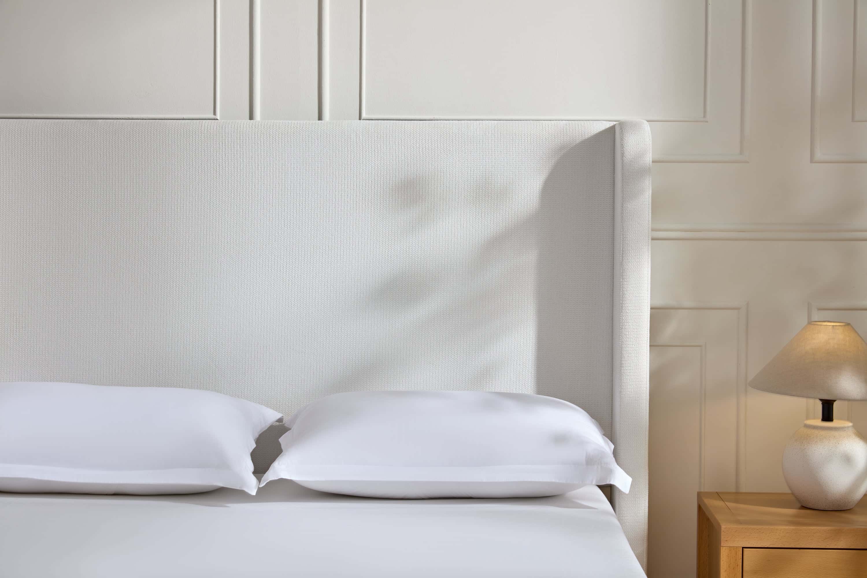 Harper Tall Headboard Upholstered Bed / 54" High Headboard / Elegant Simplicity / No Box Spring Needed / Easy Assembly / Queen / Cream White Chenille