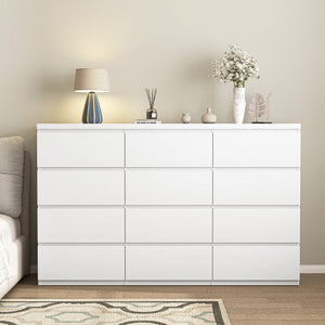 12-drawer double dresser in white wood, front view