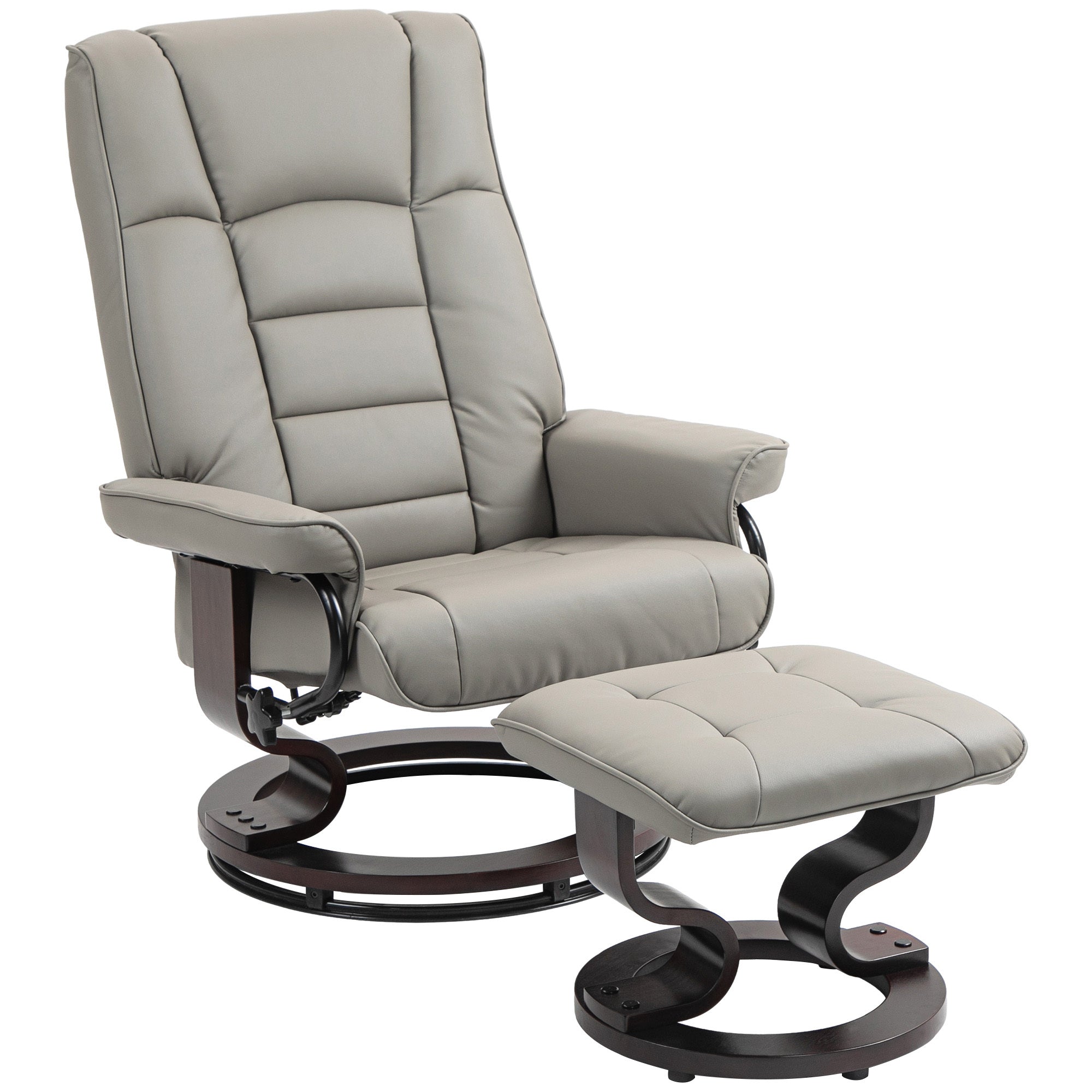 HOMCOM Recliner with Ottoman, Swivel Recliner Chair and Ottoman, Faux Leather Reclining Chair with High Back and Wood Frame for Living Room, Bedroom, Gray