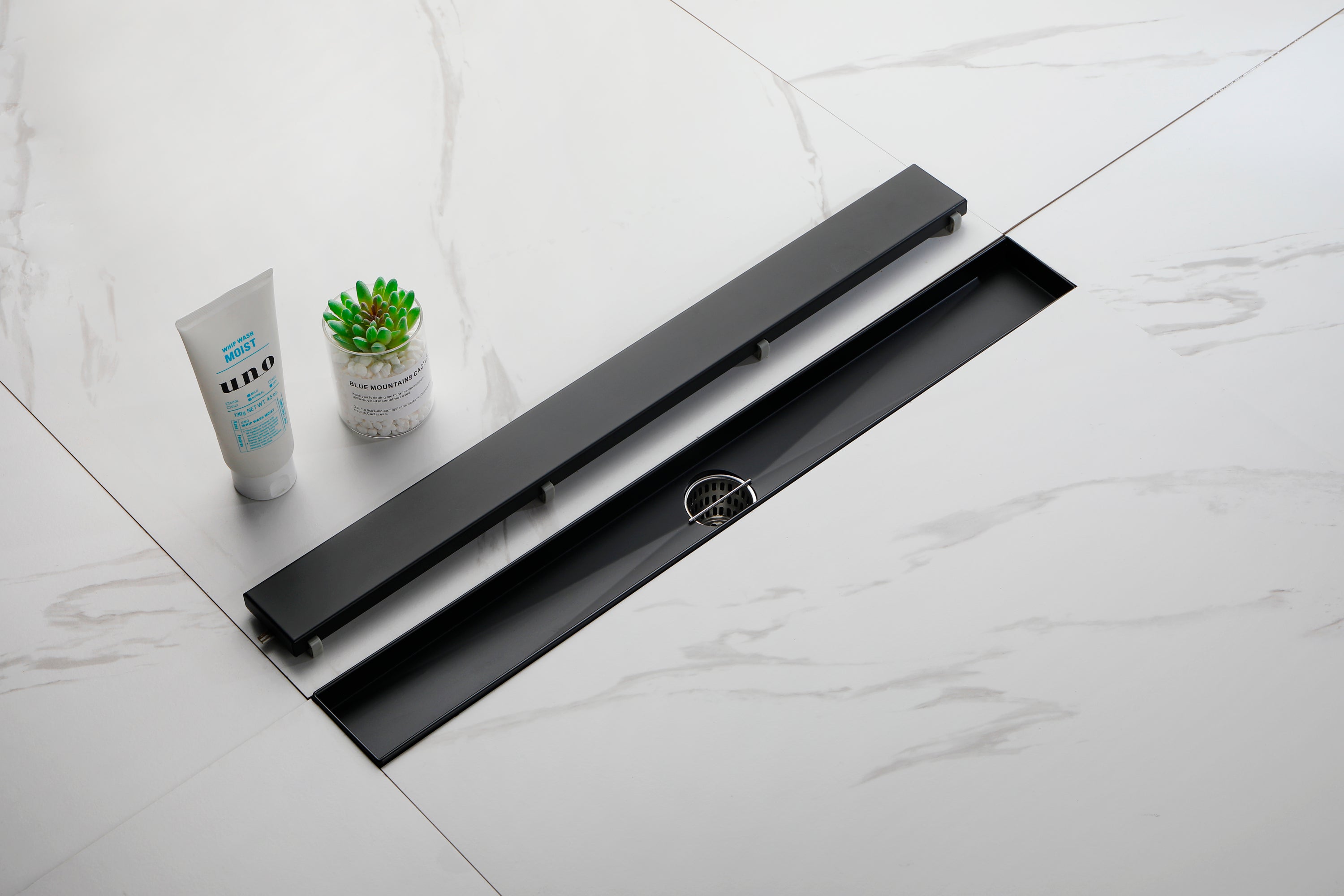 24 Inches Linear Shower Drain with Removable Cover, 304 Stainless Shower Drain Included Hair Strainer and Leveling Feet