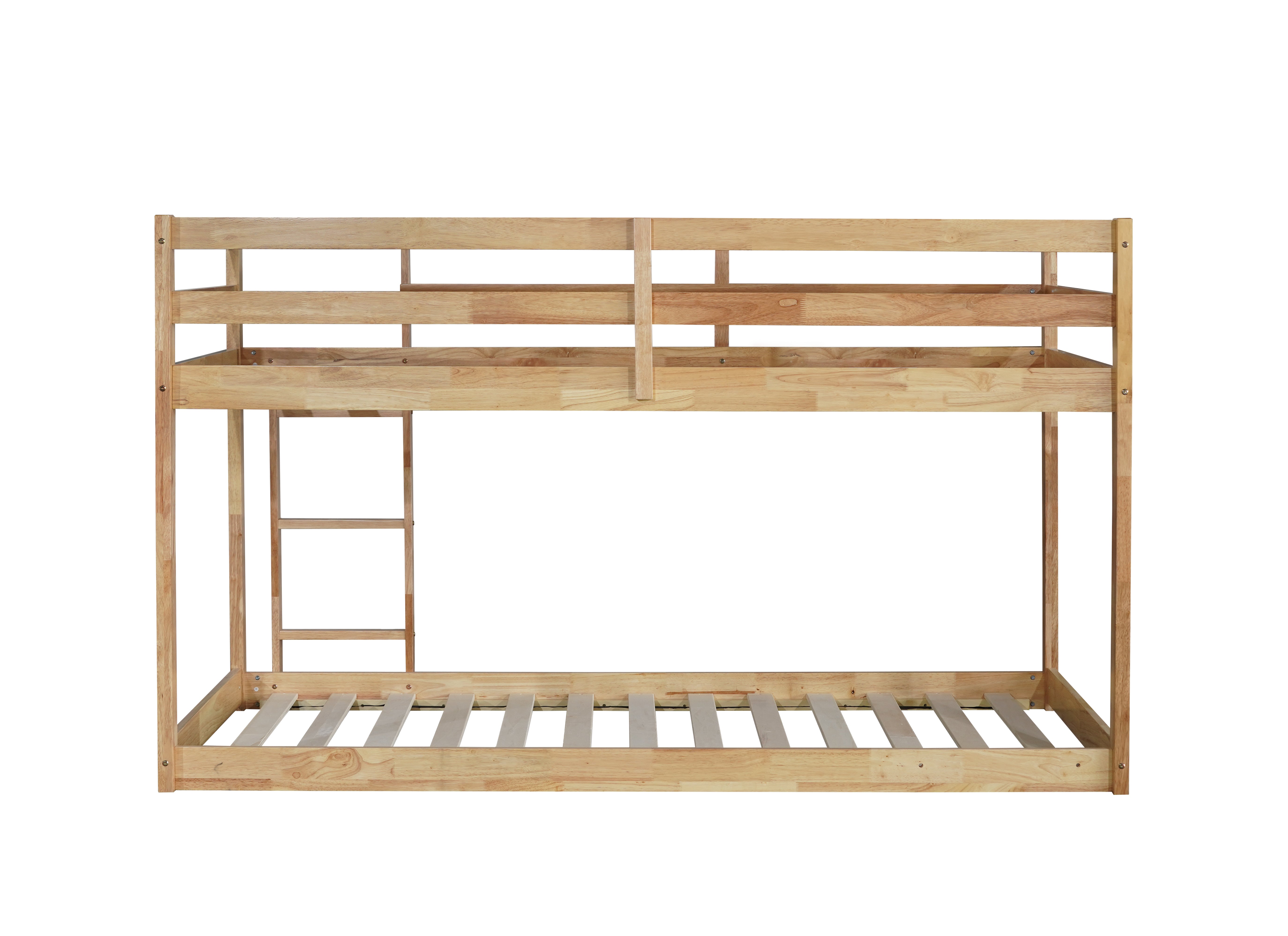 Solid wood floor bunk bed natural finish, detail of strengthened slats