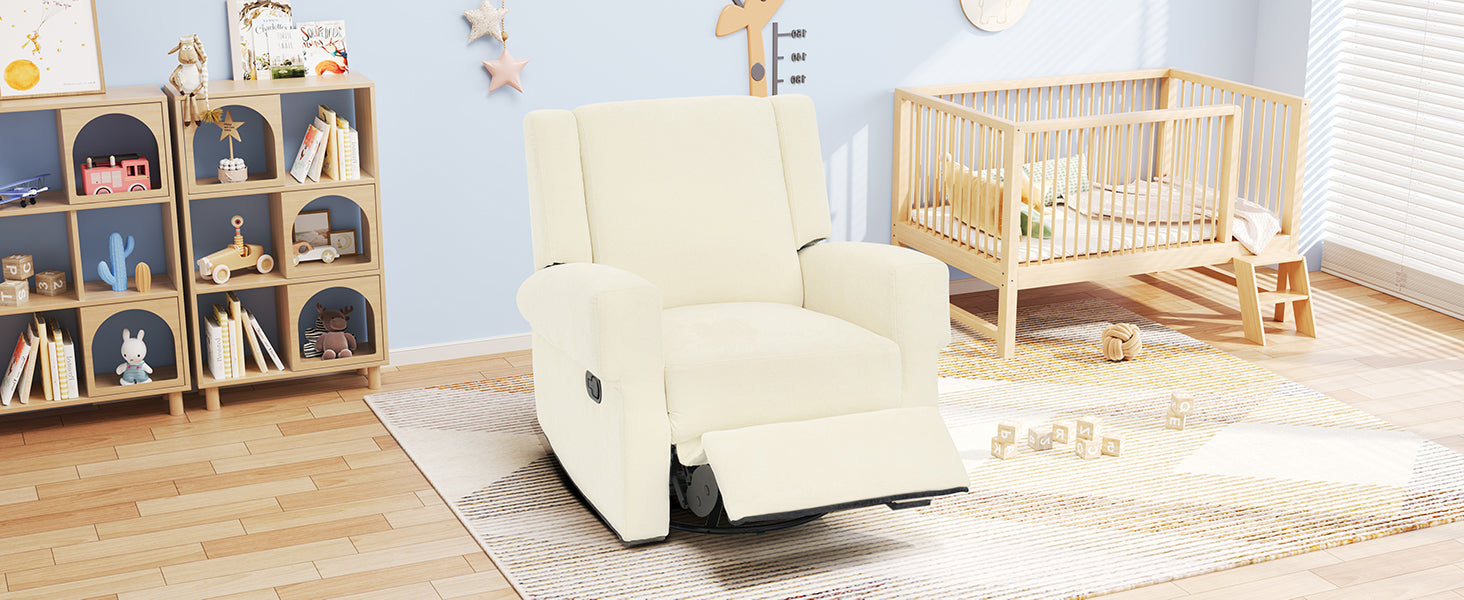 White manual recliner chair, angled side view