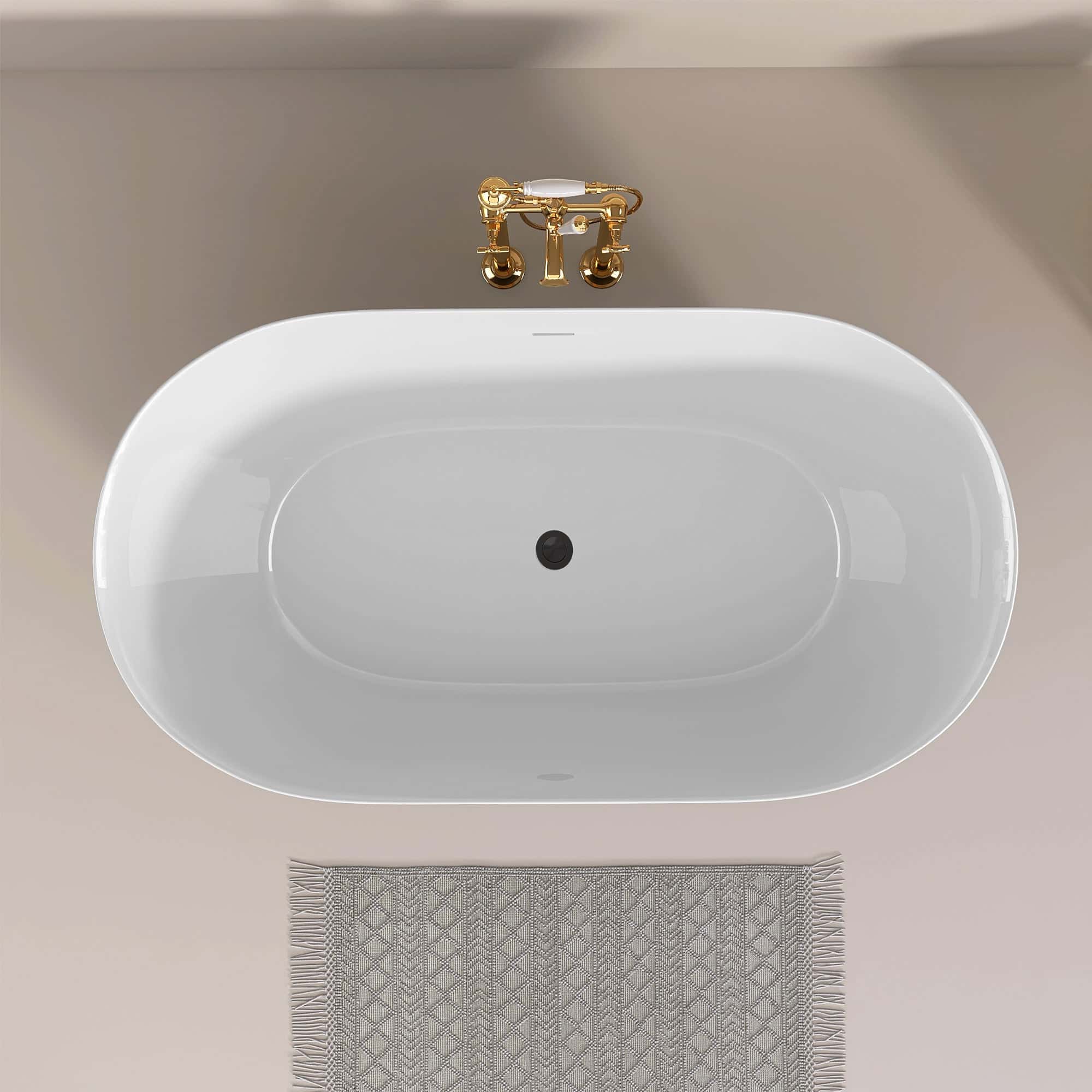 51" Acrylic Freestanding Bathtub Contemporary Soaking White Tub with Overflow and Pop-up Drain Matte Black