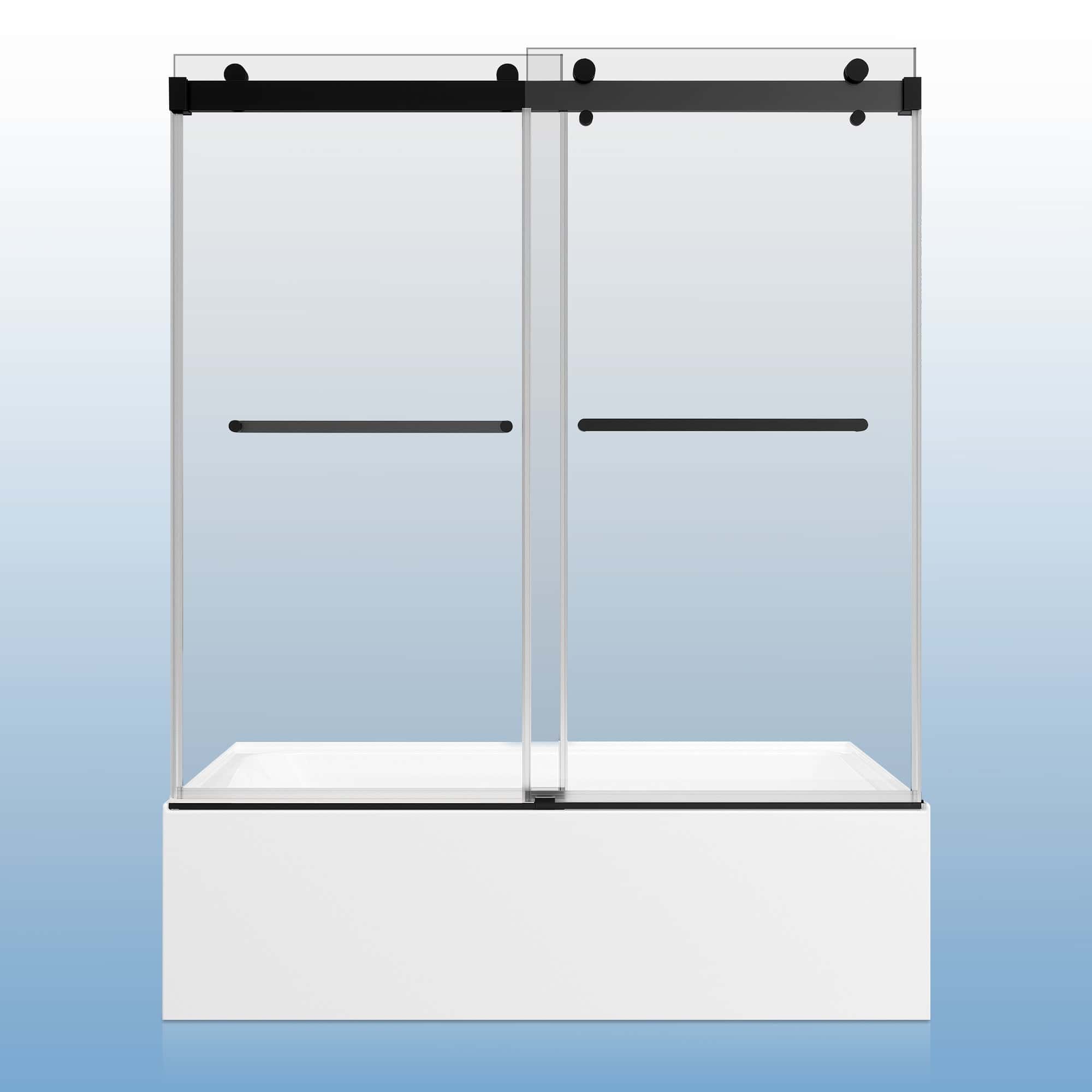 56-60"W × 66"H Double Sliding Frameless Bathtub Door With 3/8 inches (10mm) Clear Tempered Glass, Matte Black Finish