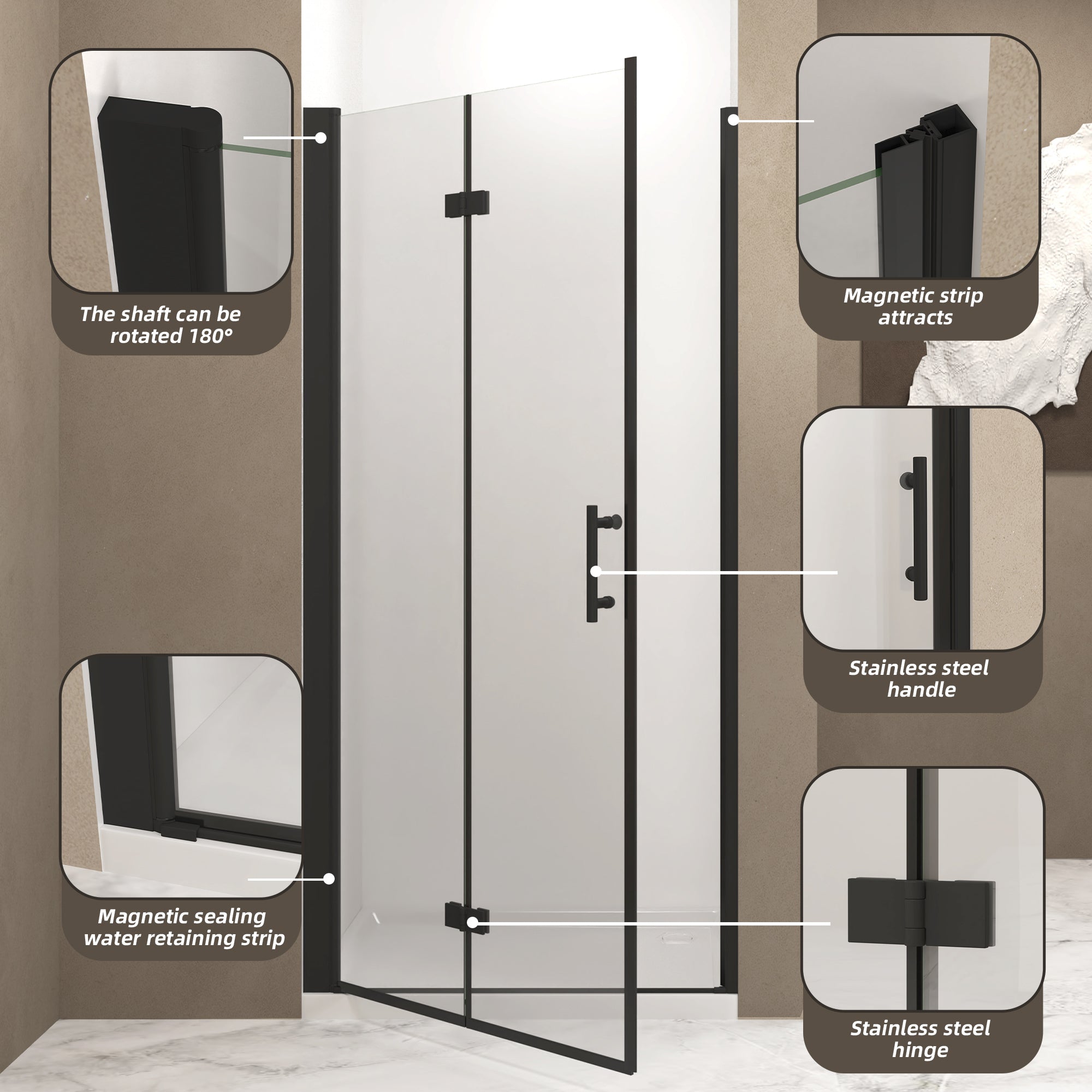 28-37 x 72 in bifold shower door hardware view