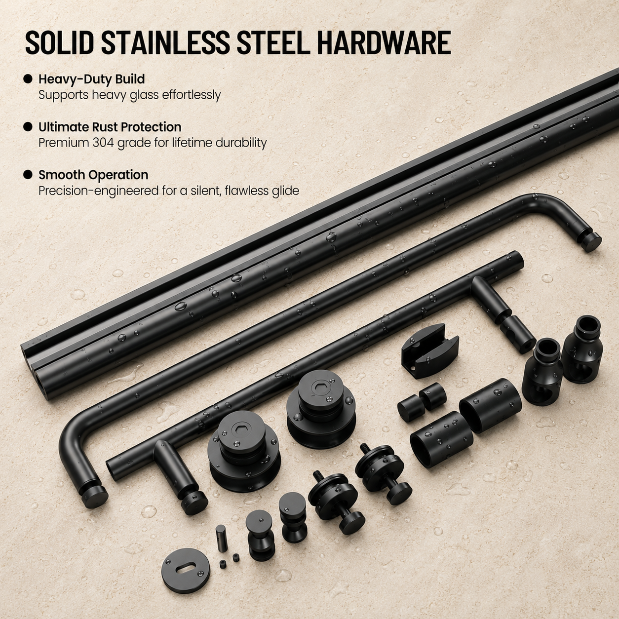 56-60 x 76 in Stainless Rail Frameless Sliding Shower Door - 56-60 x 76 in / Matte Black / Round Rail view 6
