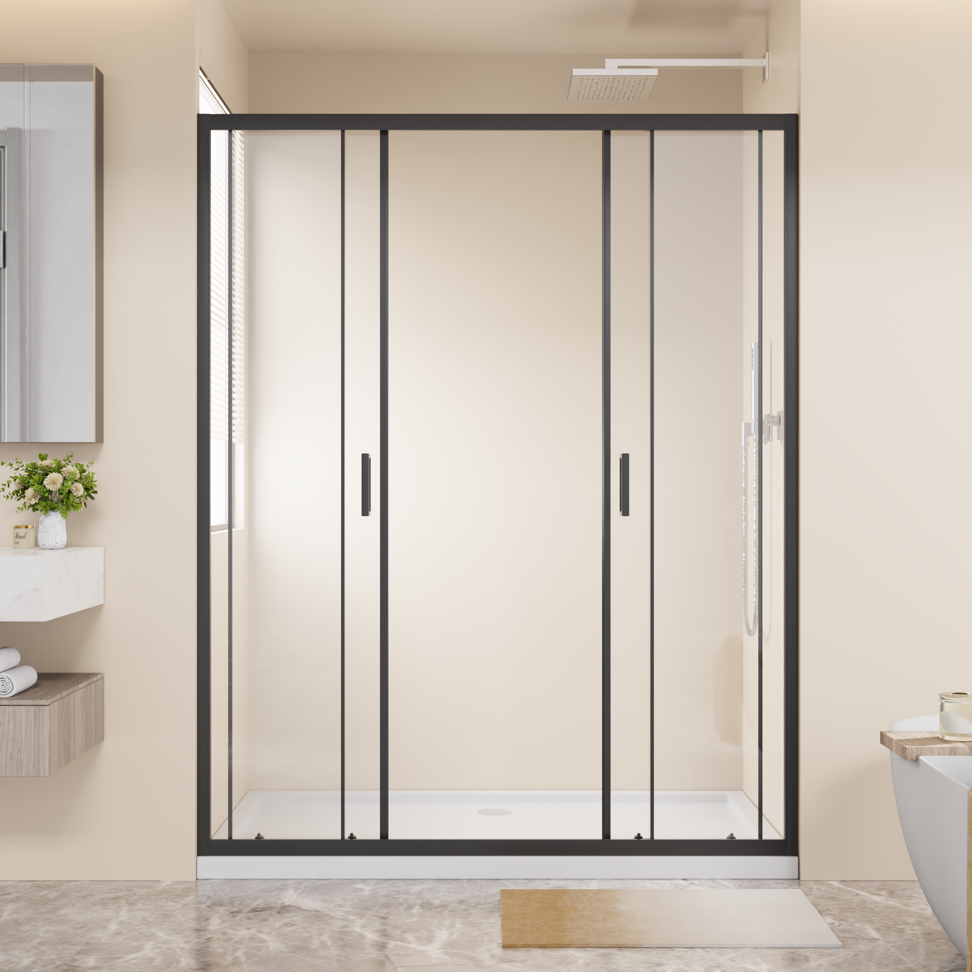 60 x 72 in 4-Panel Center-Opening Shower Door - 60 x 72 in / Matte Black view 2