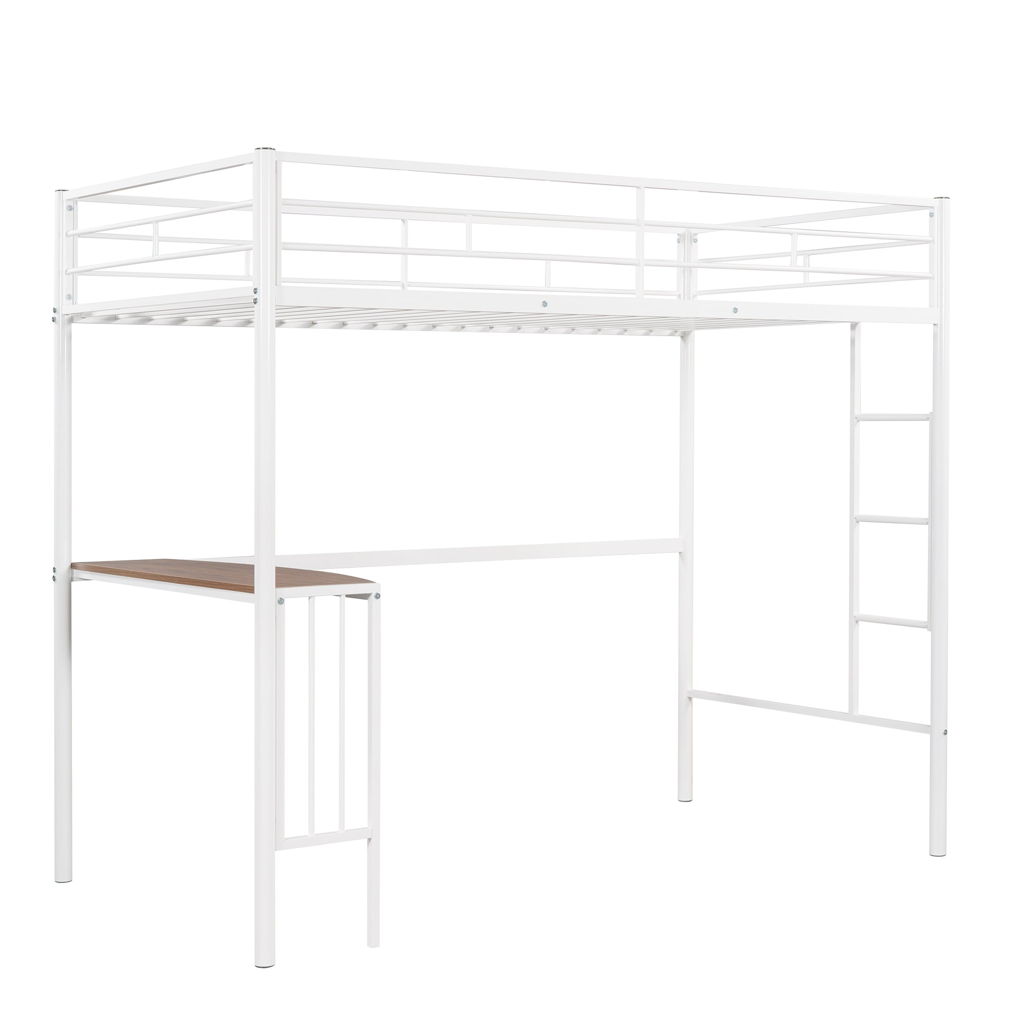 Twin Over Full Metal Bunk Bed with Desk, Ladder and Quality Slats for Bedroom, Metallic  White(OLD SKU :LP000092AAK)