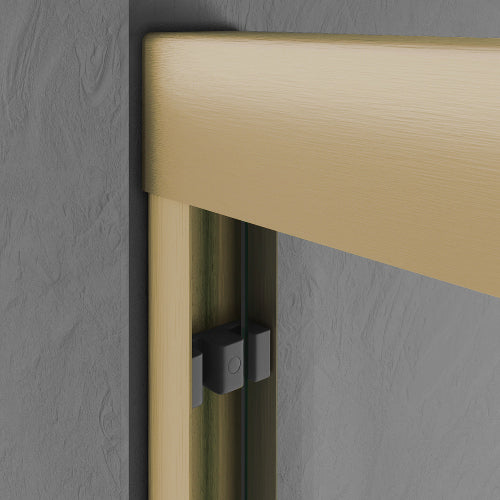 Brushed gold semi-frameless 56-60 in. tub door, angled view
