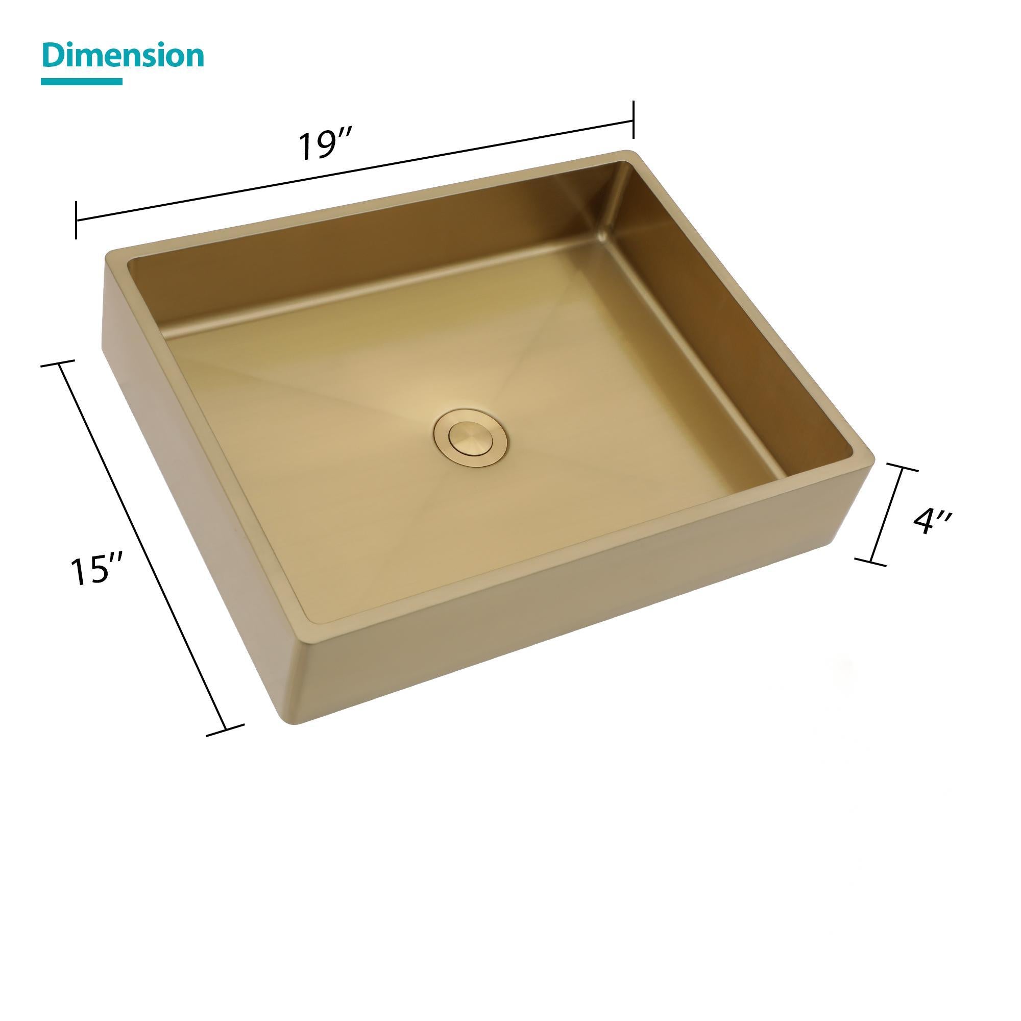 19"x15" Gold Stainless Steel Bathroom Sink with Pop Up Drain