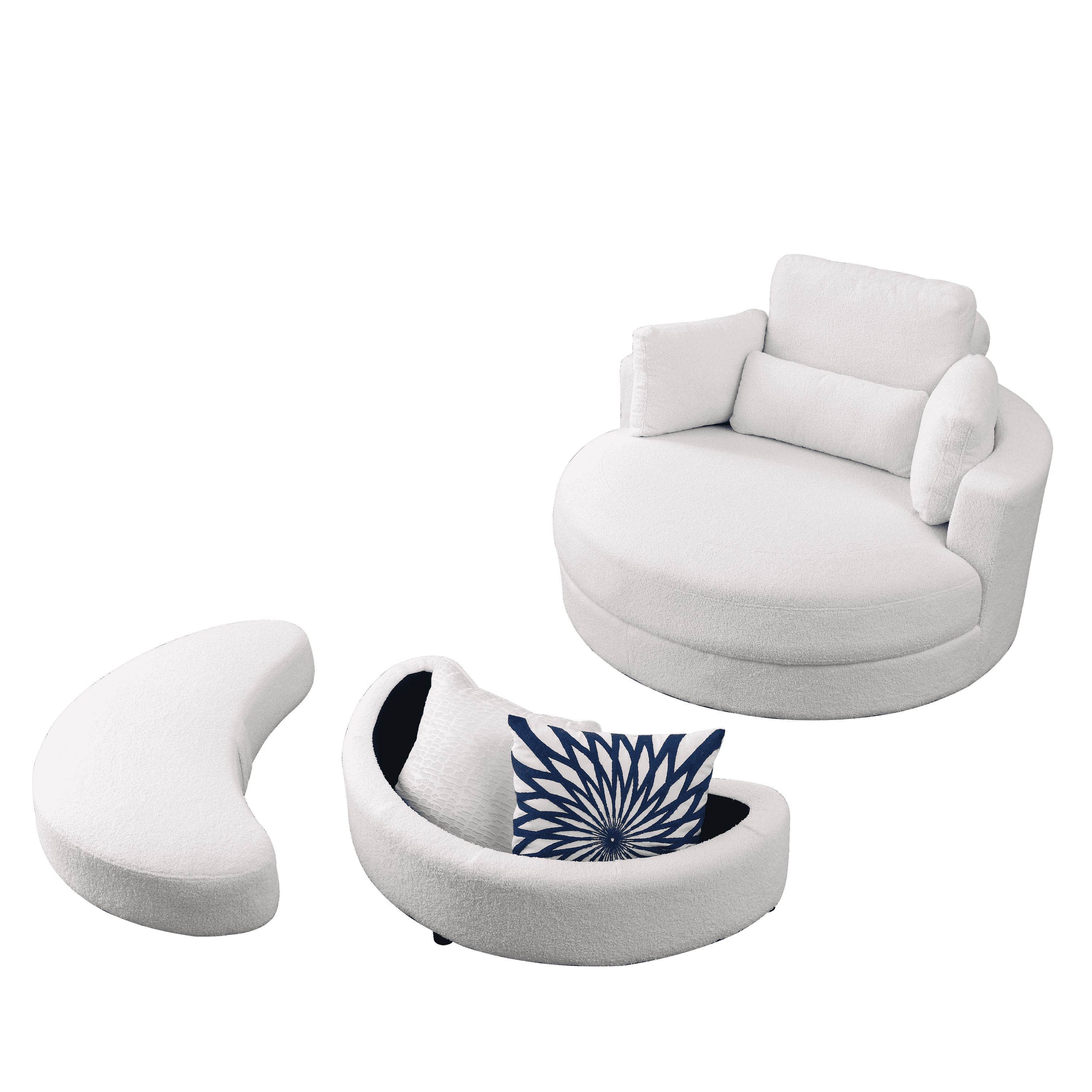 Welike Swivel Accent Barrel Modern Sofa Lounge Club Big Round Chair with Storage Ottoman Linen Fabric for Living Room Hotel with Pillows,Teddy White (Ivory)