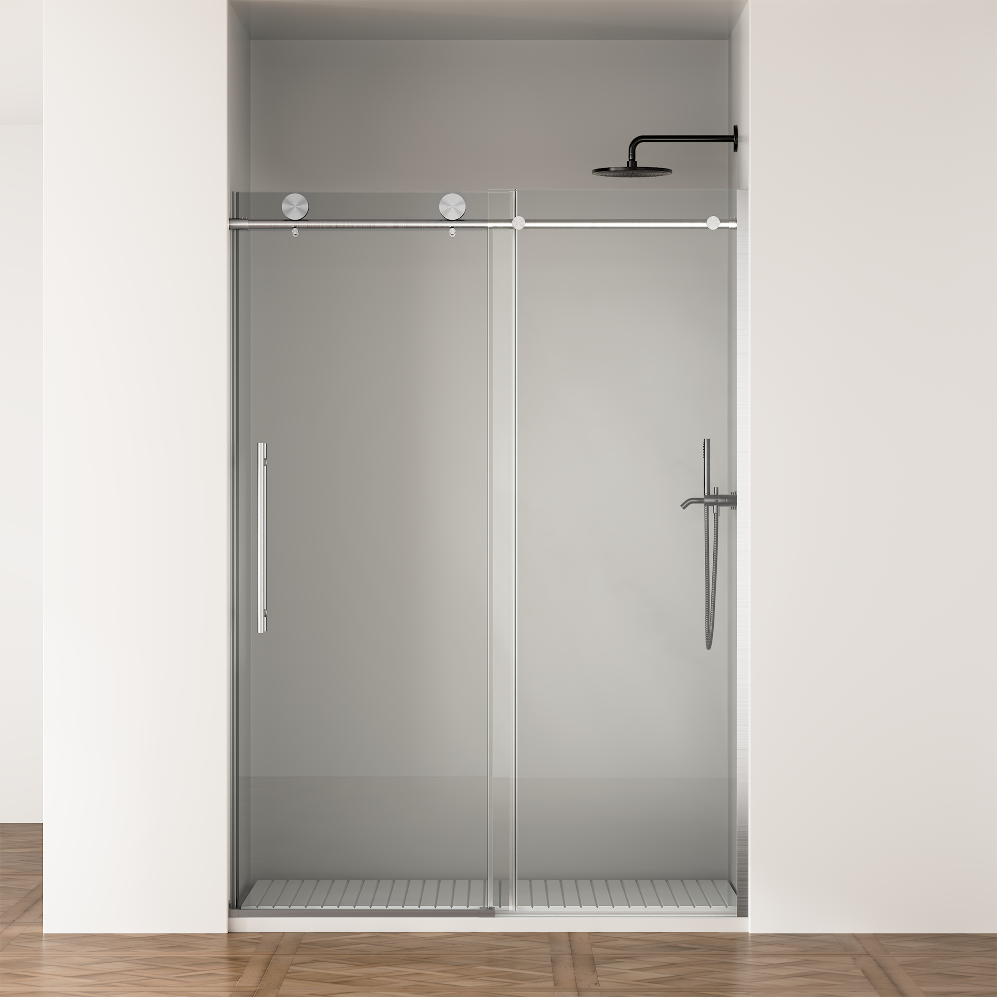 50-54 x 75 in Soft-Close Frameless Sliding Shower Door - 50-54 x 75 in / Brushed Nickel / Sliding view 2