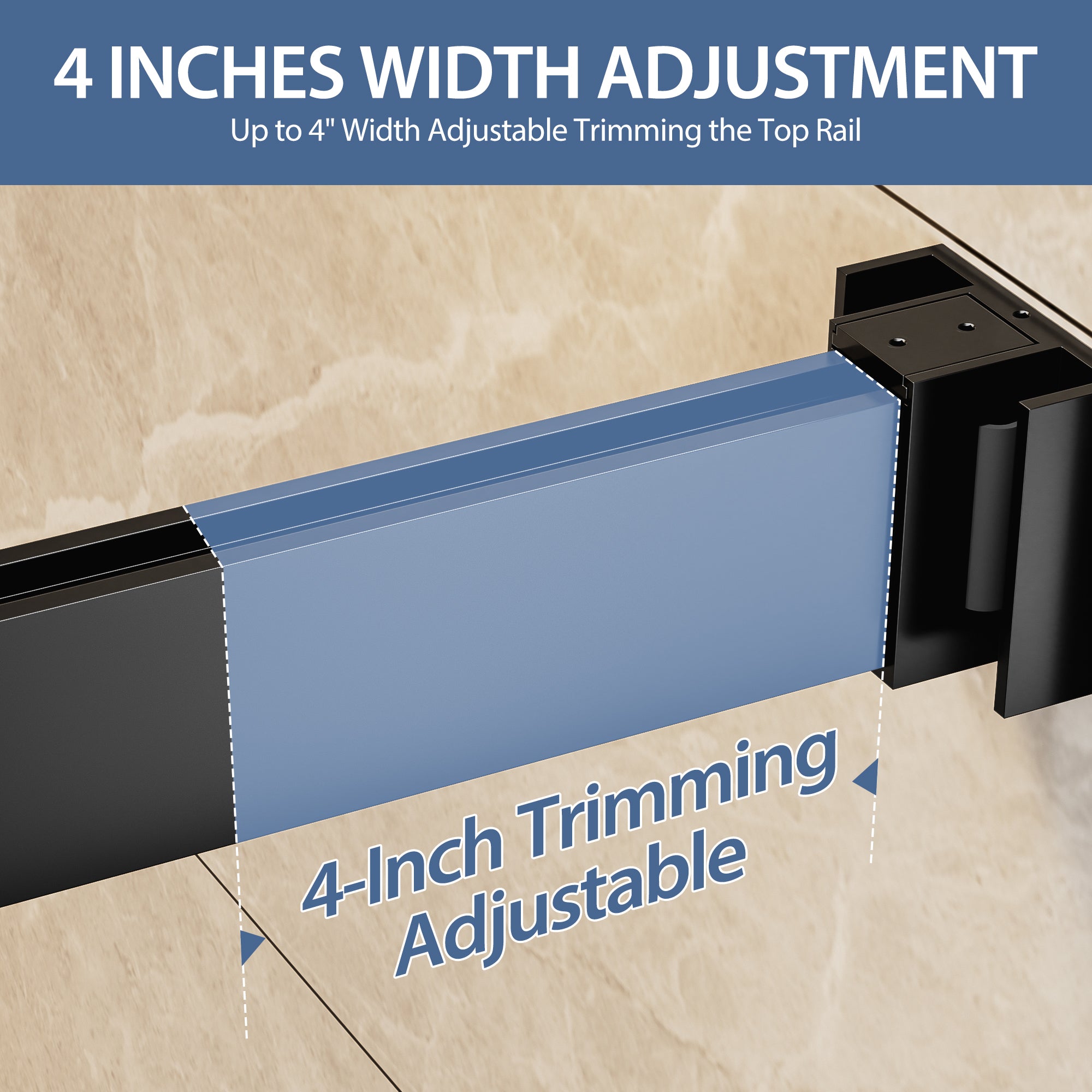 44-48 x 76 in Frameless Double Sliding Shower Door - Matte Black view 6