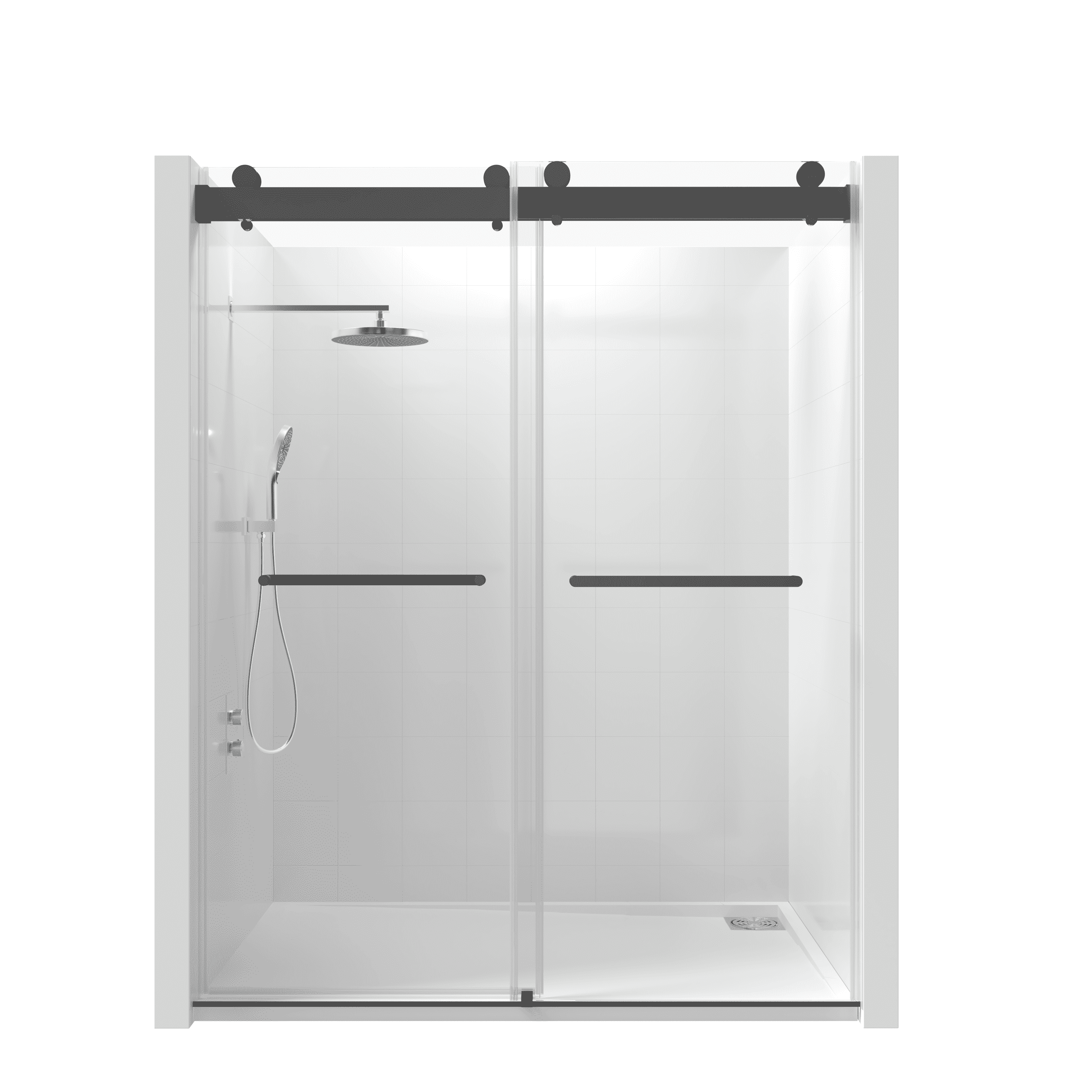 68-72"W x 76"H Double Sliding Frameless Soft-Close Shower Door with Premium 3/8 Inch (10mm) Thick Tampered Glass and Easy-cleaning Coating, Stainless Steel in Matte Black 22D02-72MB