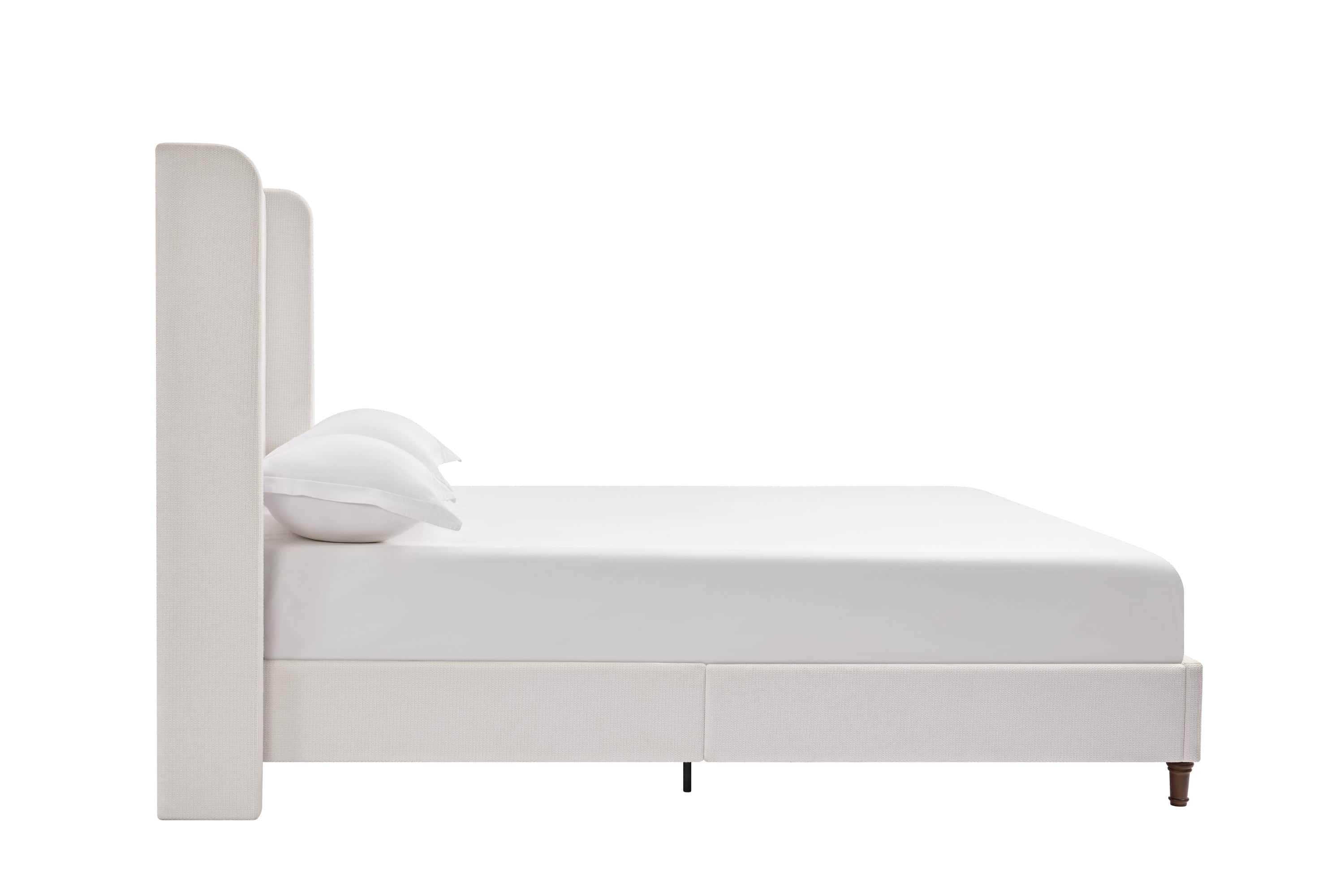 Harper Tall Headboard Upholstered Bed / 54" High Headboard / Elegant Simplicity / No Box Spring Needed / Easy Assembly / Queen / Cream White Chenille