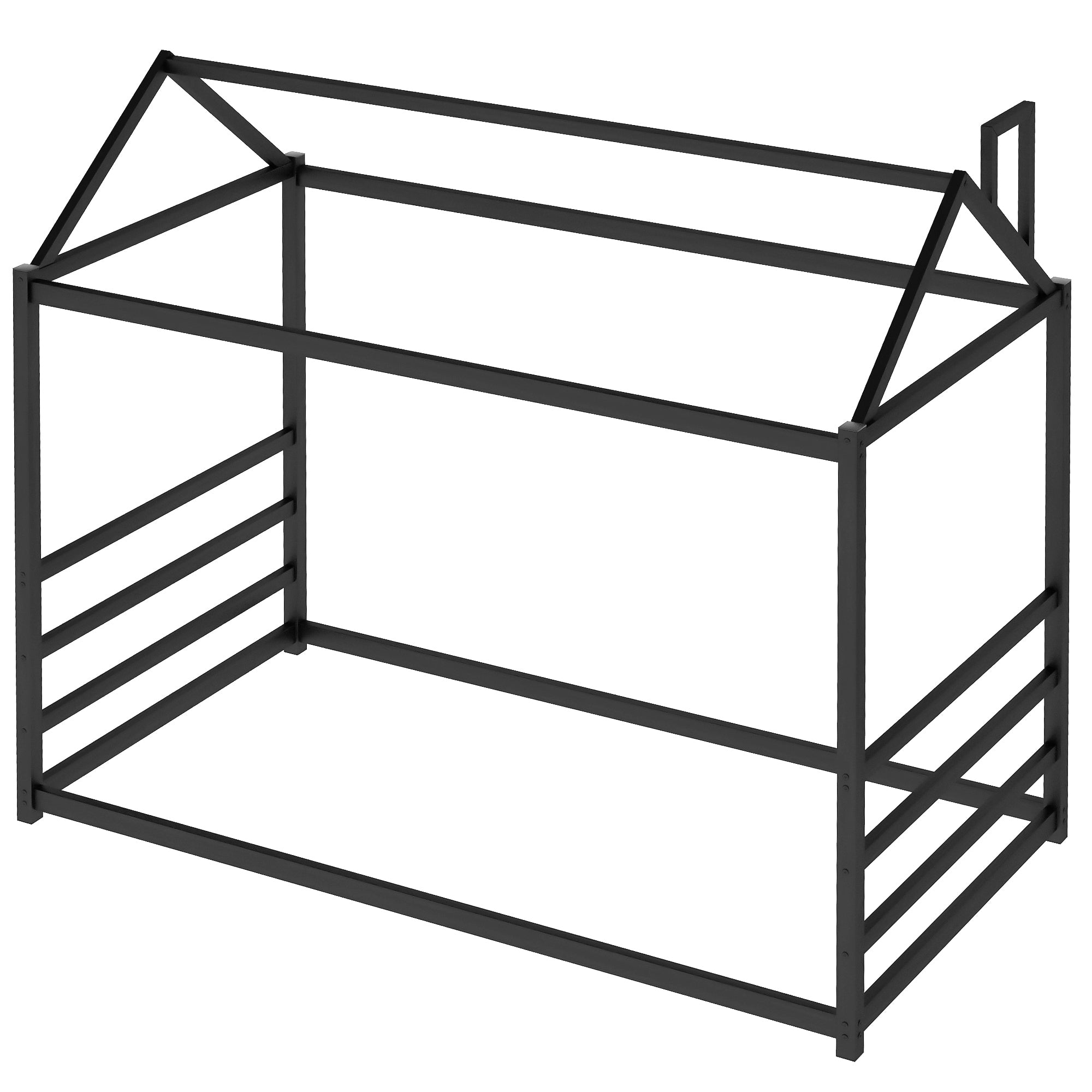 House Platform Bed with Roof and Chimney Design,Black